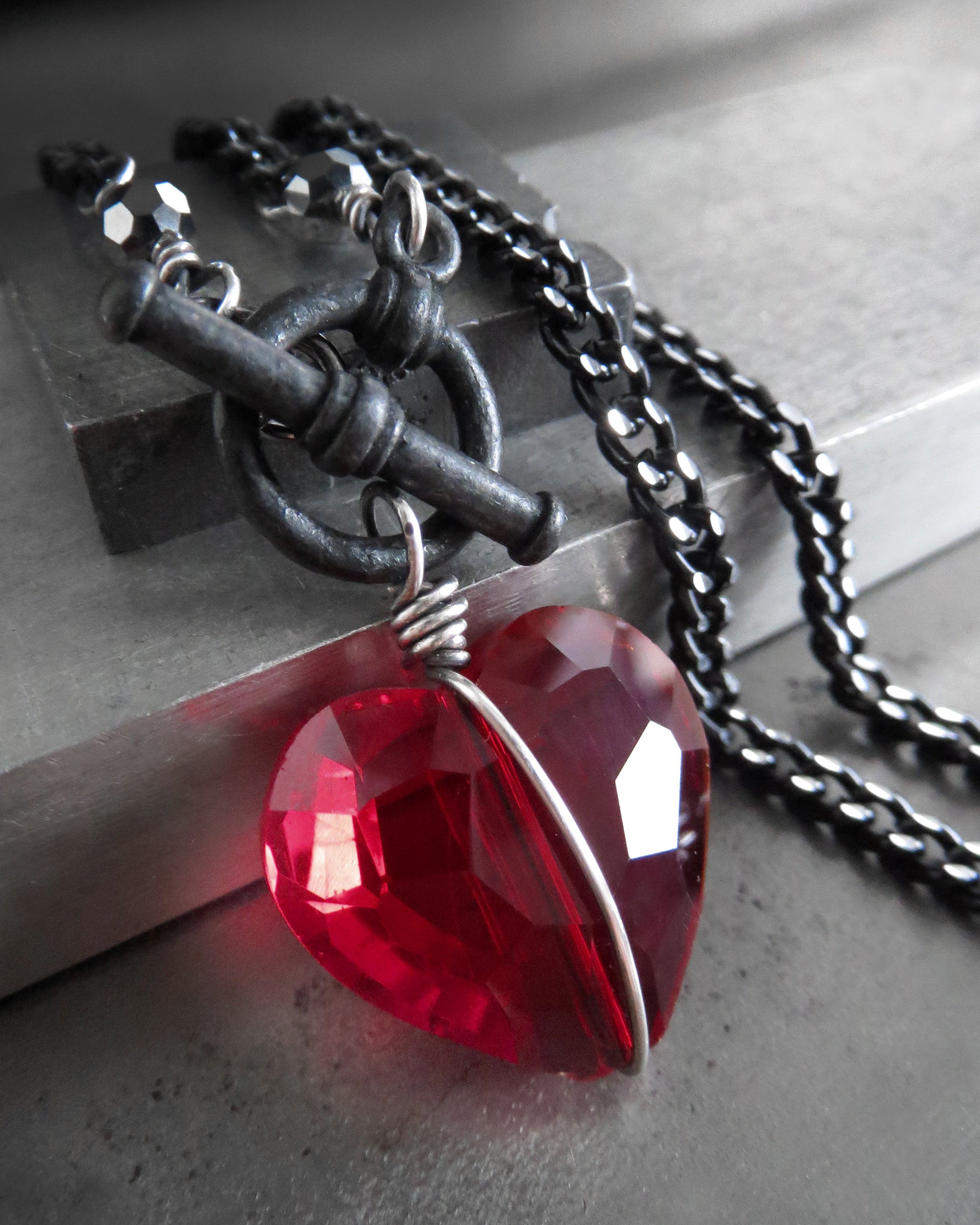 TOUGH LOVE V2 - Gothic Red Heart Pendant Necklace