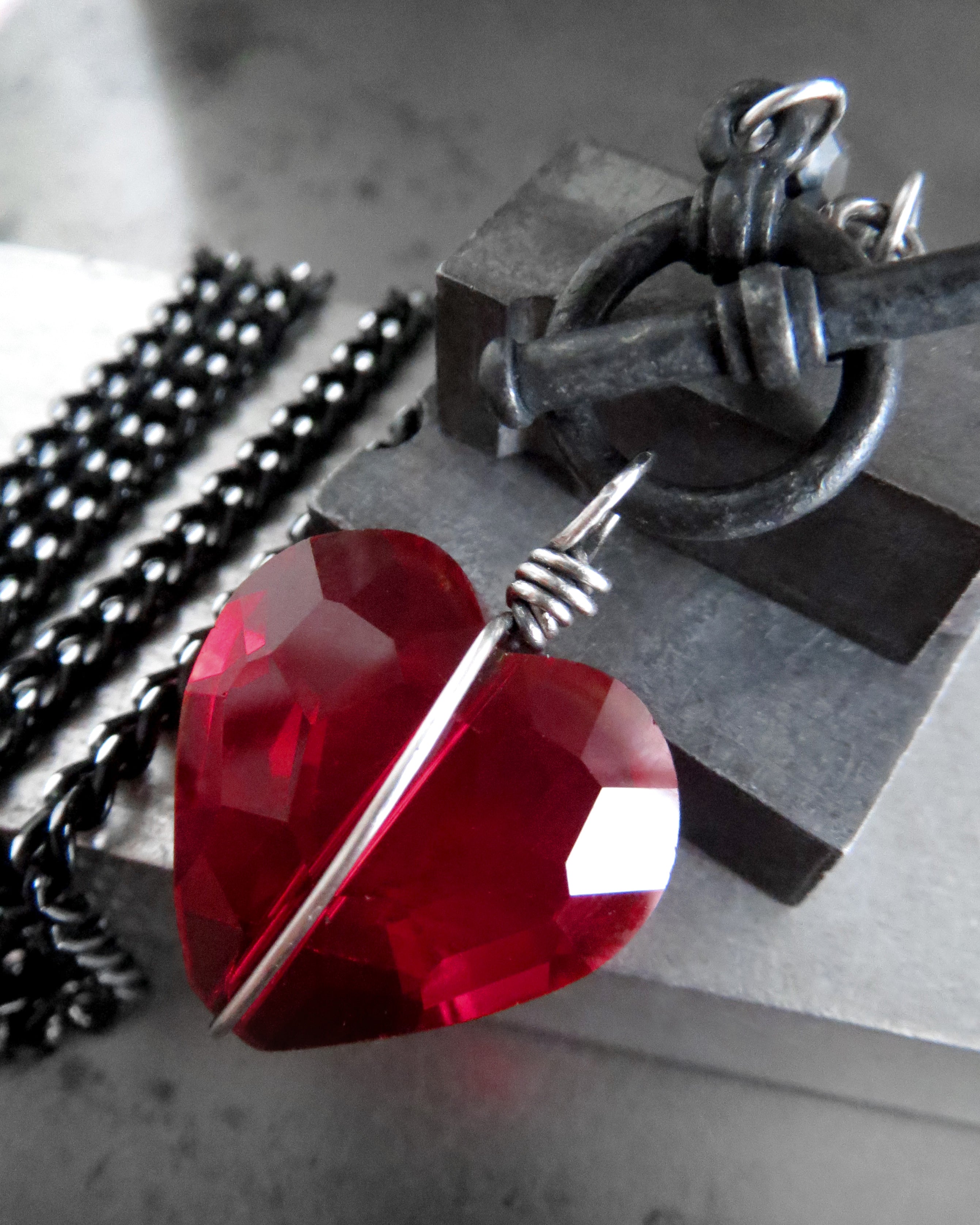 TOUGH LOVE V2 - Gothic Red Heart Pendant Necklace