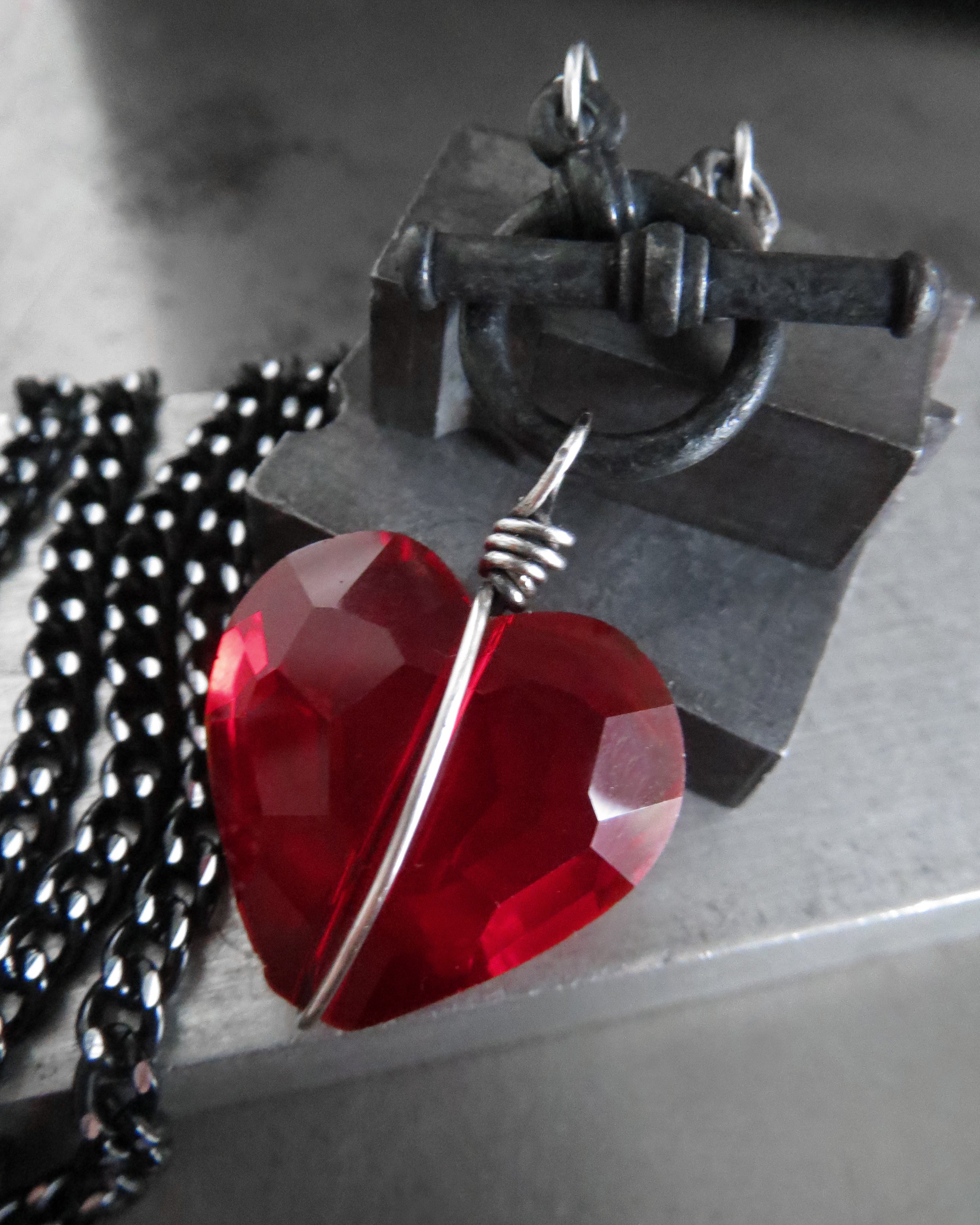 TOUGH LOVE V2 - Gothic Red Heart Pendant Necklace