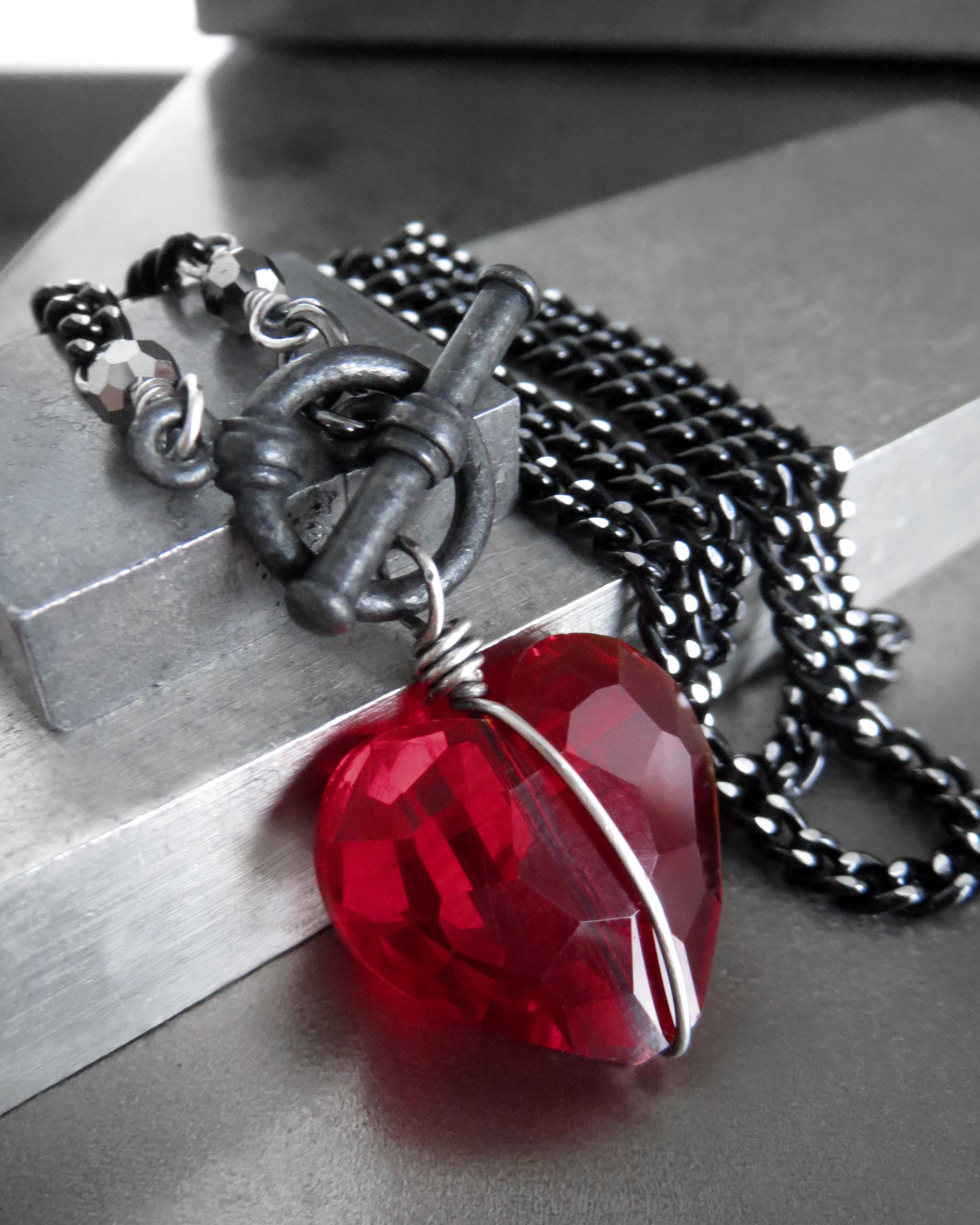 TOUGH LOVE V2 - Gothic Red Heart Pendant Necklace