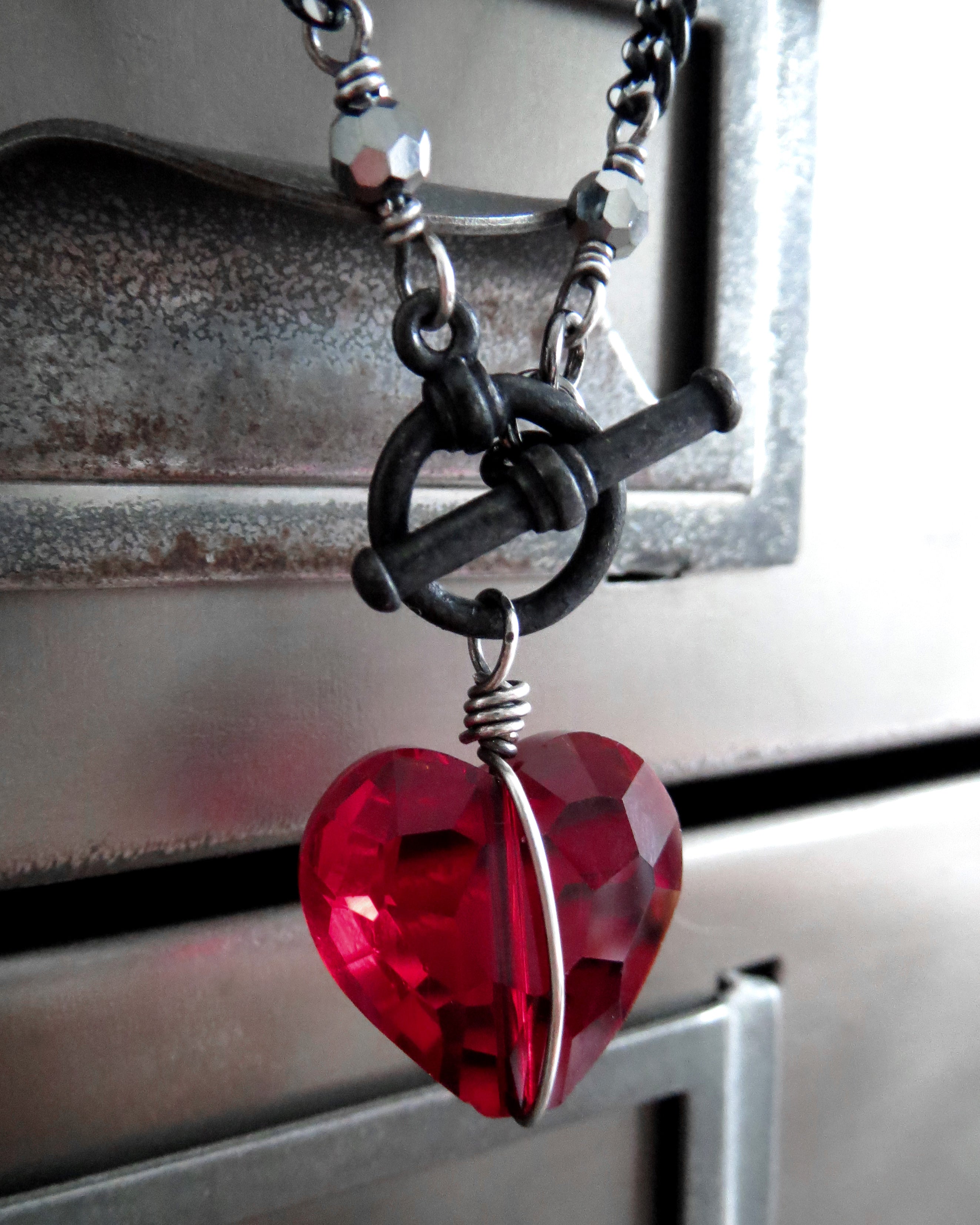 TOUGH LOVE V2 - Gothic Red Heart Pendant Necklace
