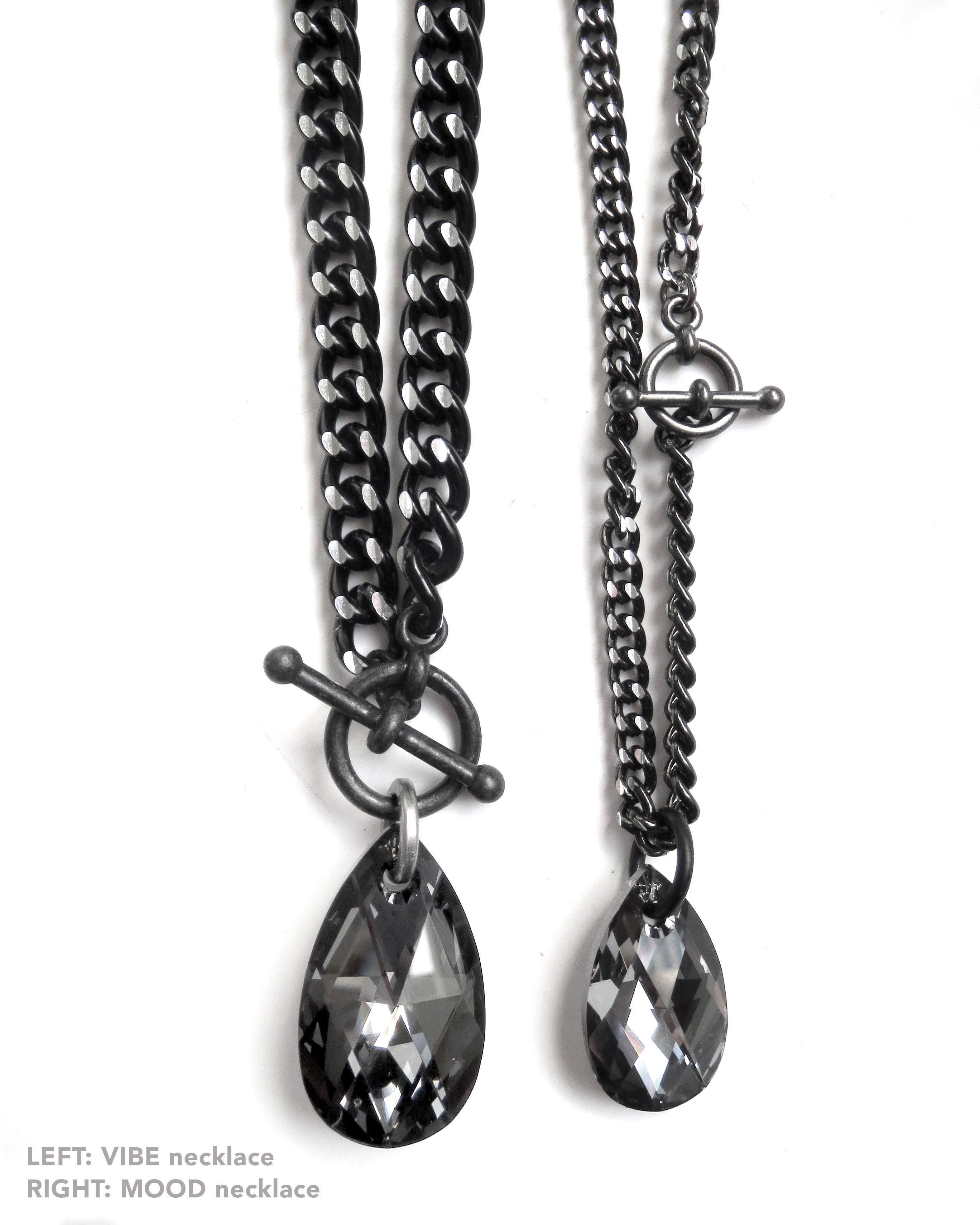 MOOD V2 - Black Night Crystal Teardrop Necklace with Diamond-Cut Chain