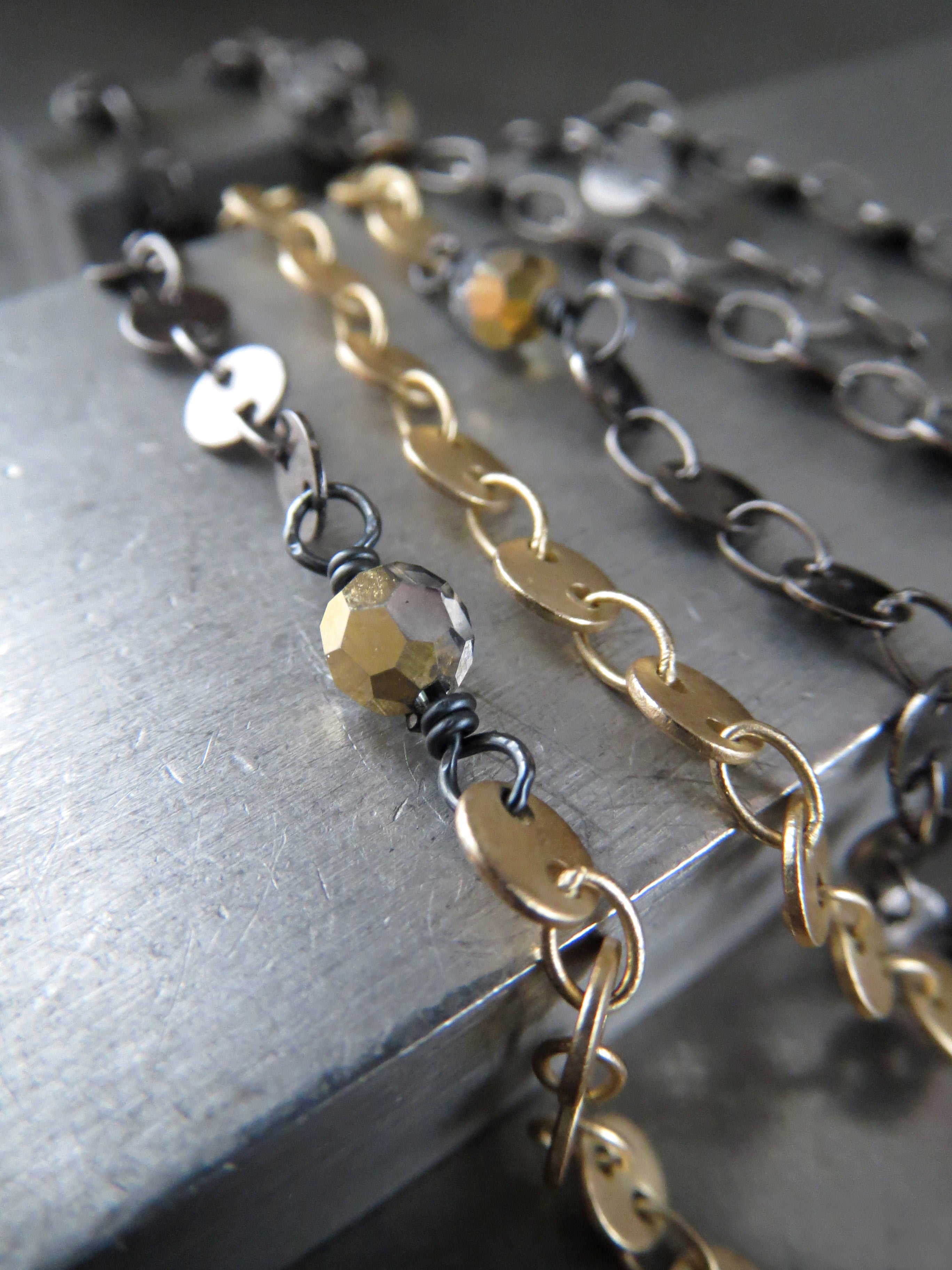 SHIMMER - Ultra Long Necklace in Sparkly Black and Gold Coin Chain