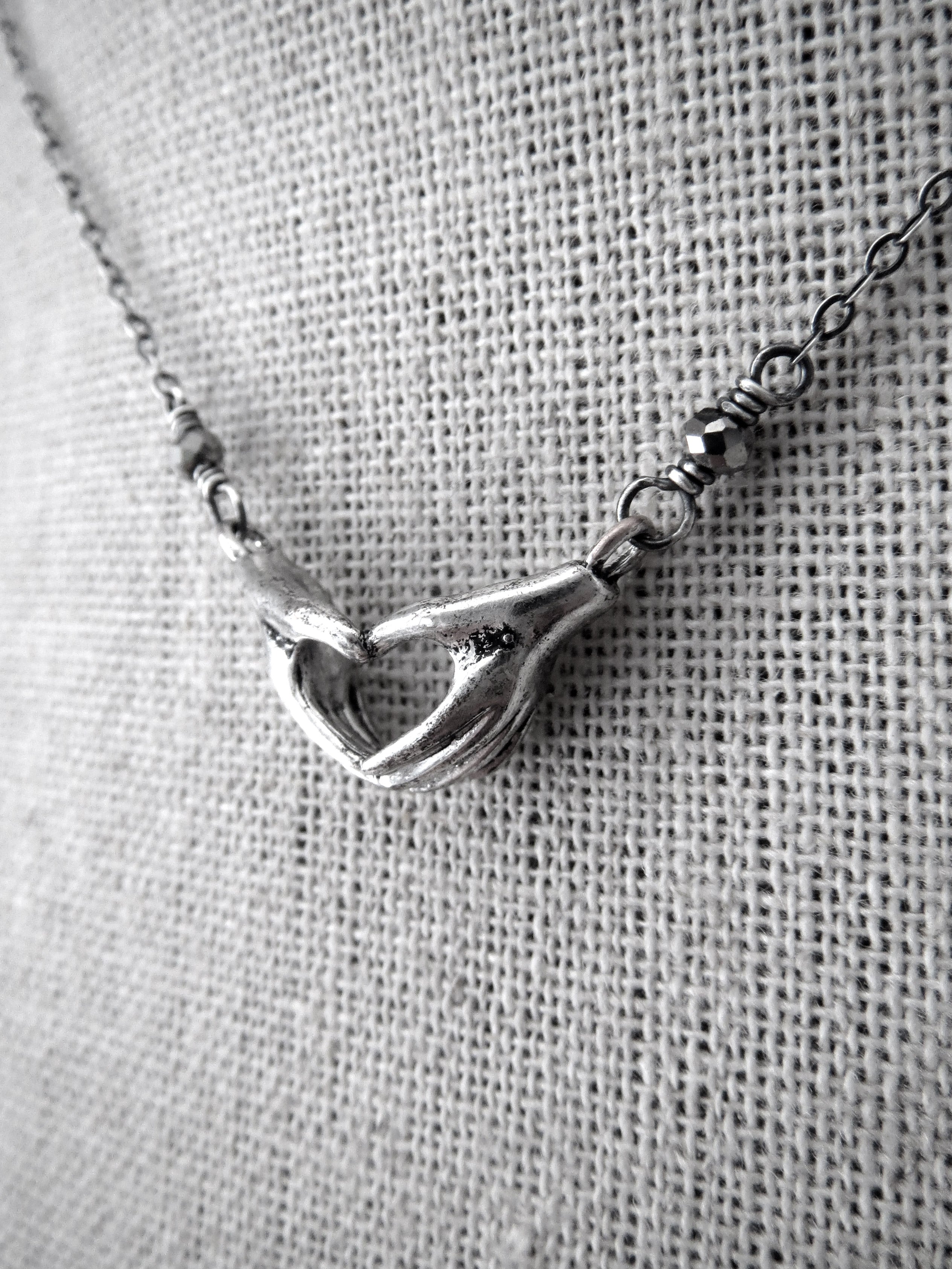 I LOVE YOU - Silver Heart and Hand Pendant Necklace