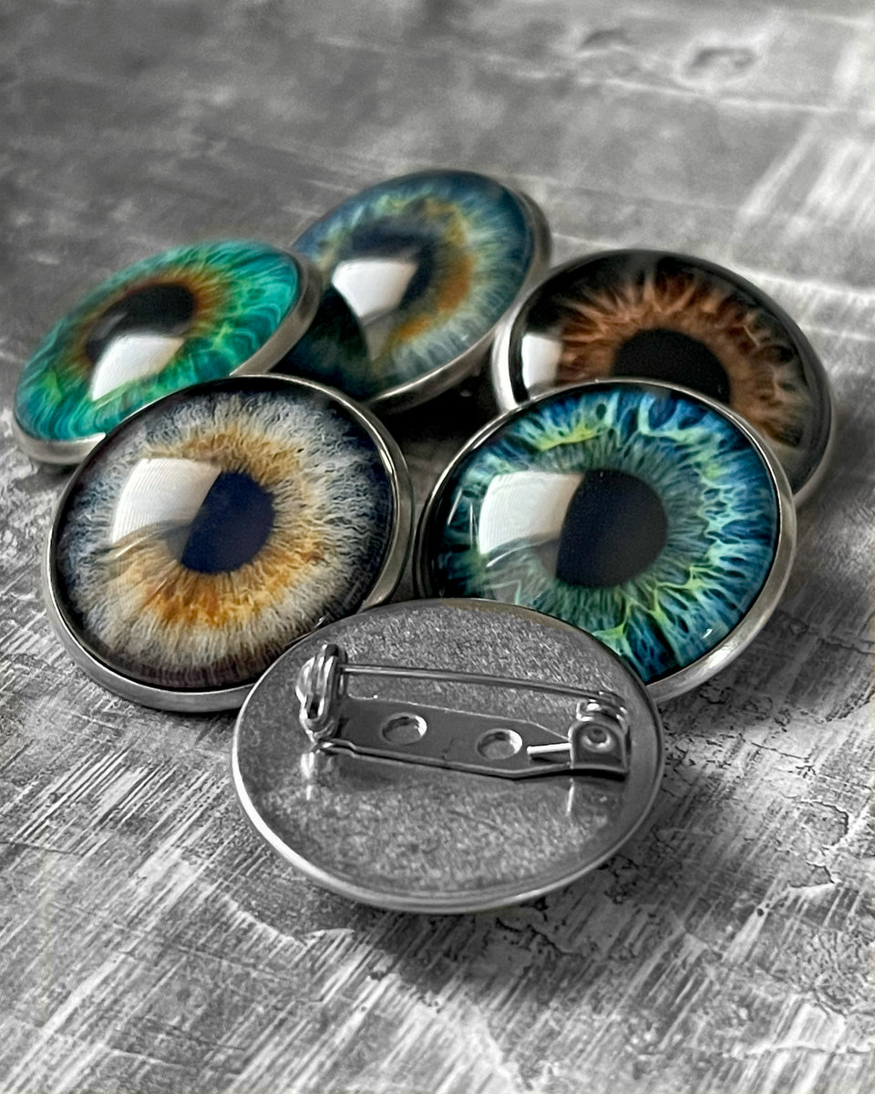 Eye Button Pin Realistic Eyeball Pin Button - Grey Green Blue Brown Eyeball Pins ...