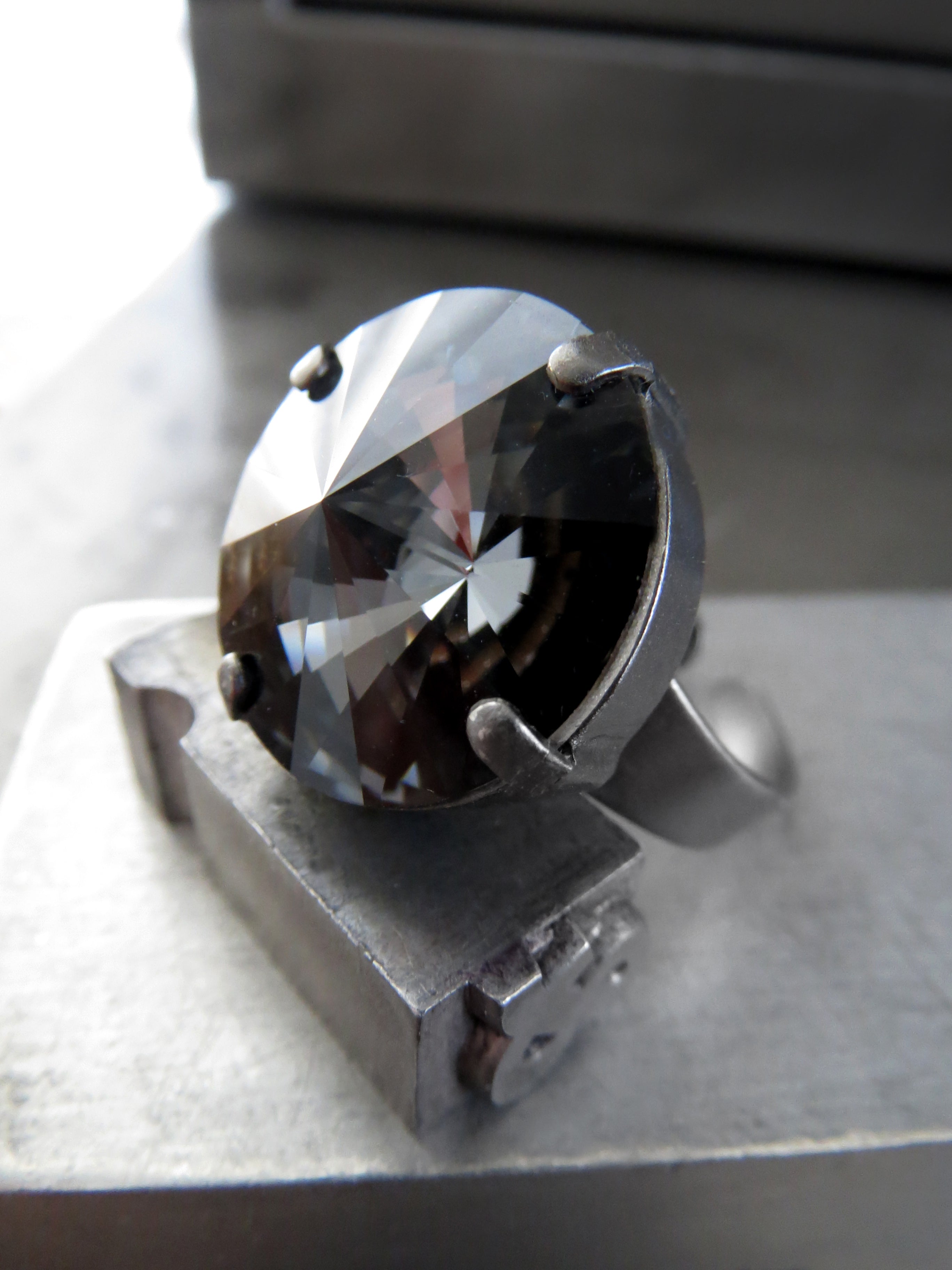 Modern Midnight Black Crystal Ring