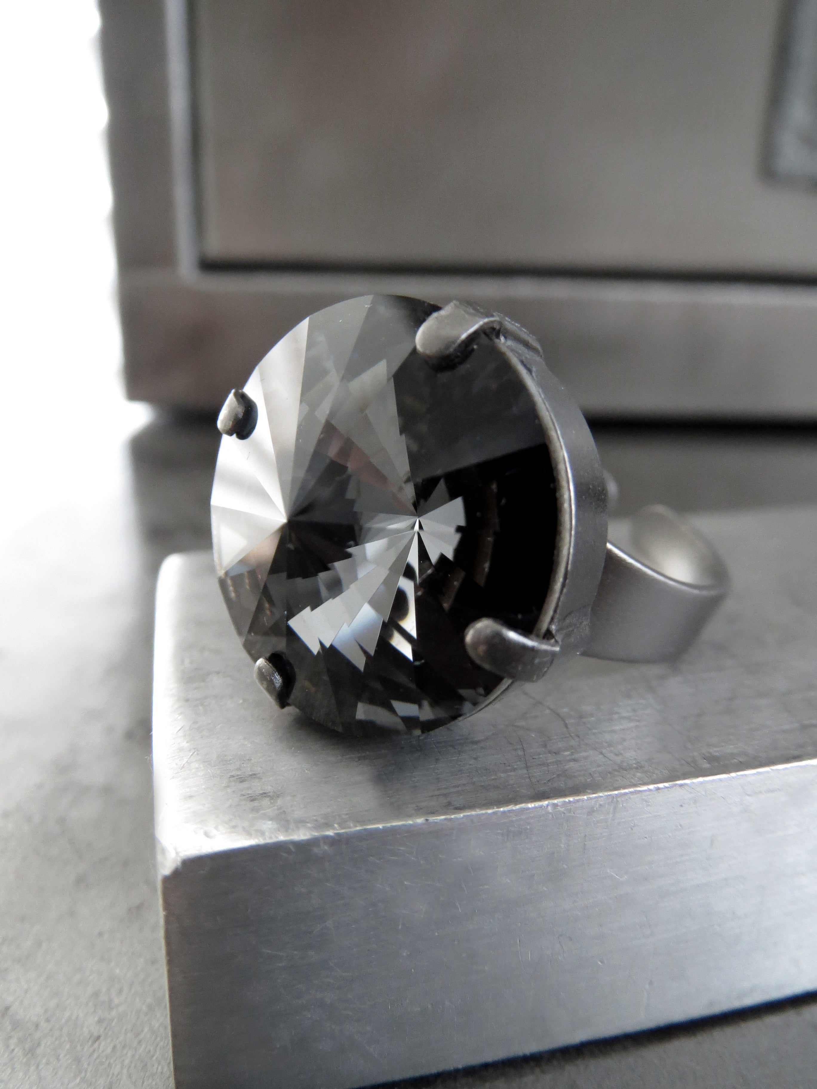 Modern Midnight Black Crystal Ring