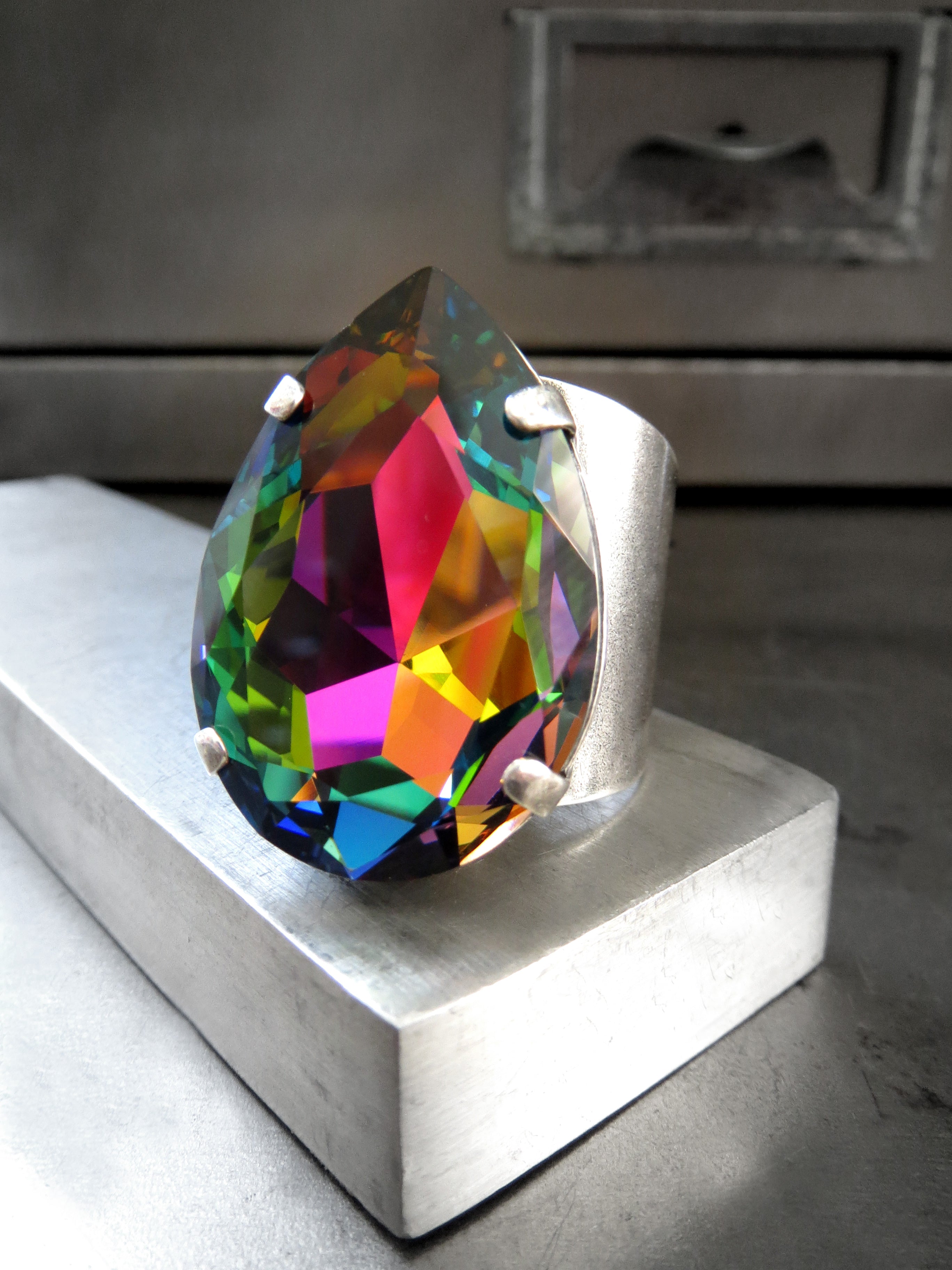 SPELLBOUND - Large Teardrop Rainbow Crystal Ring