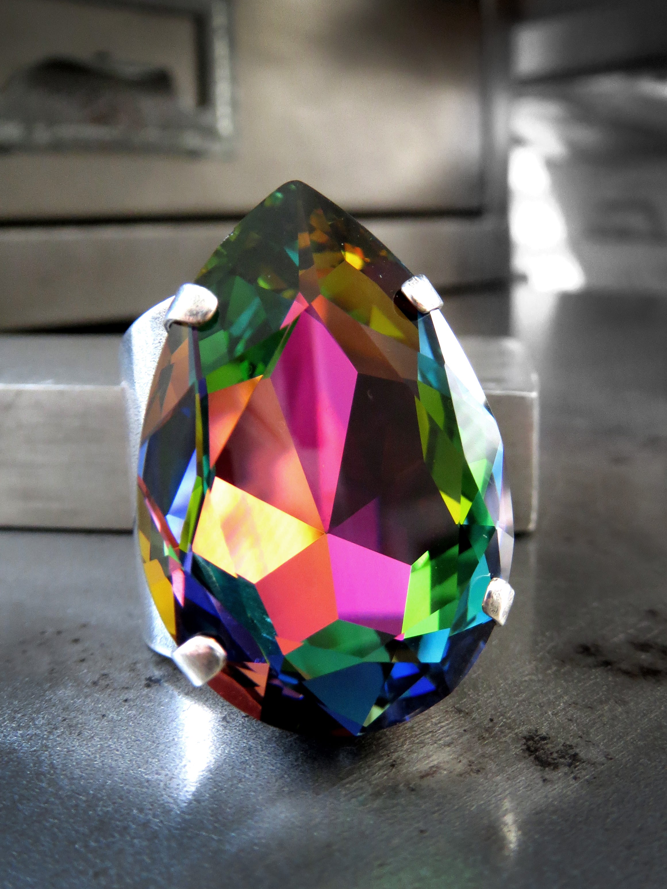 SPELLBOUND - Large Teardrop Rainbow Crystal Ring