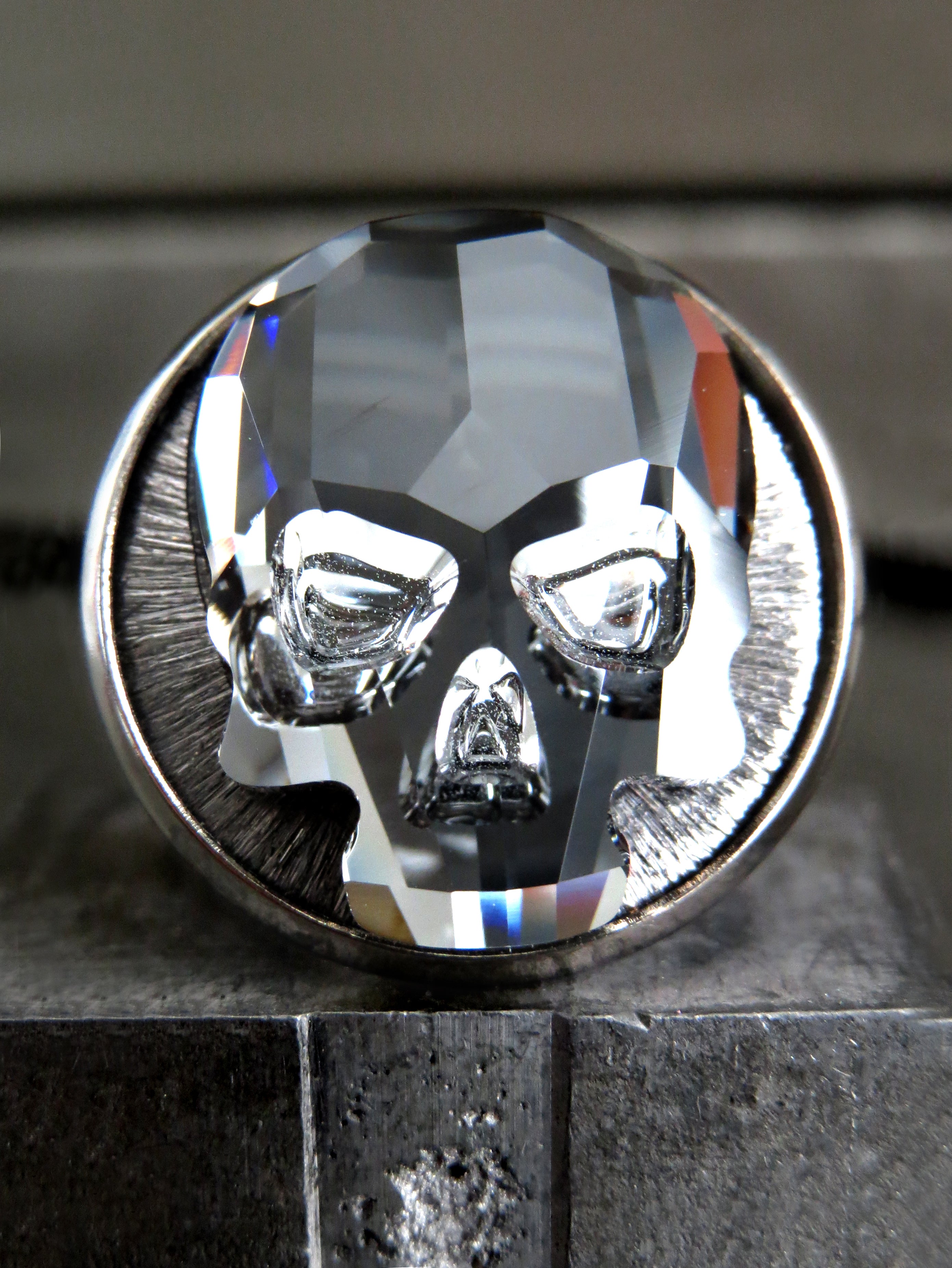 Crystal Skull Ring with Black Night Crystal