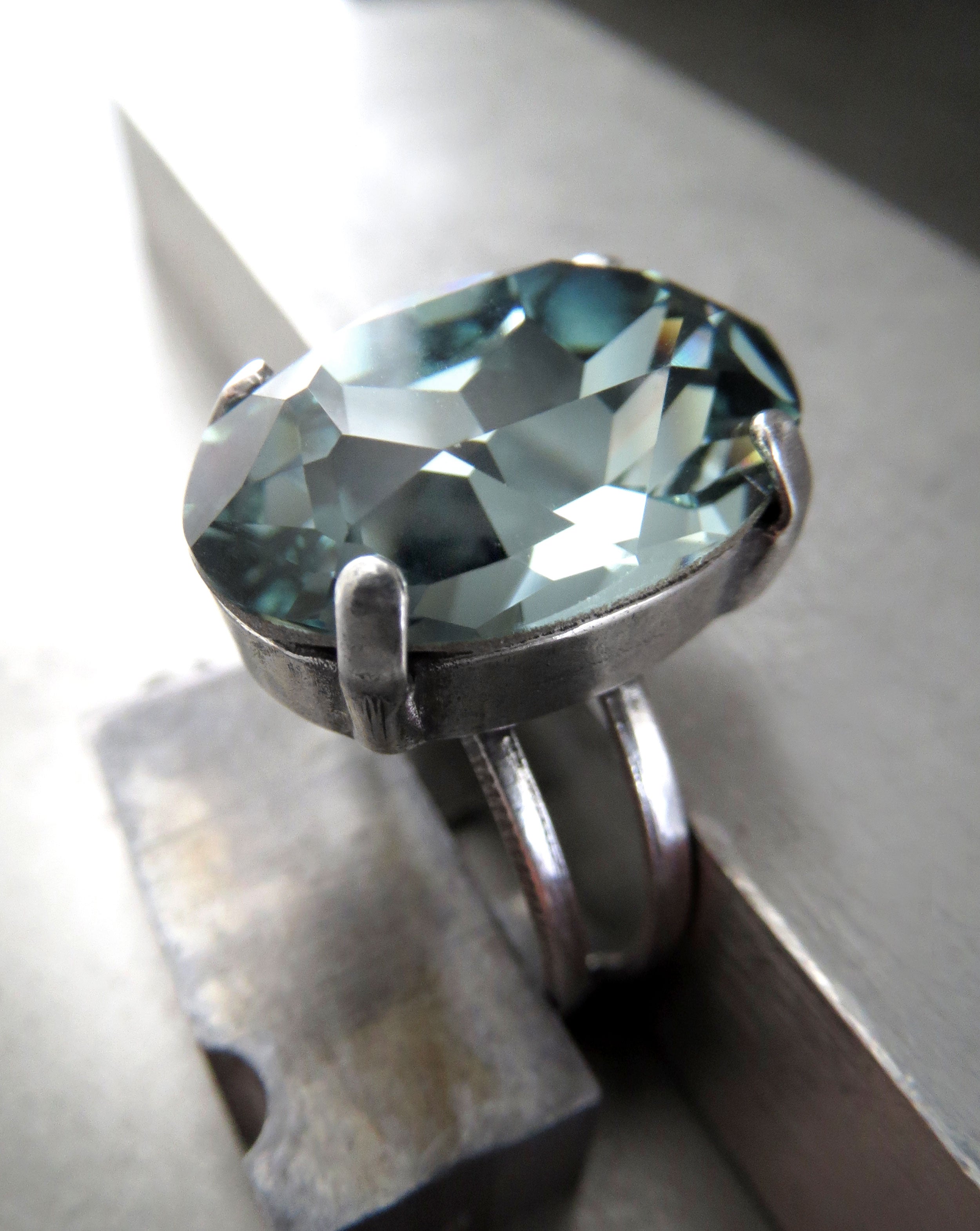ICED SEAFOAM - Sheer Blue-Green Oval Crystal Ring