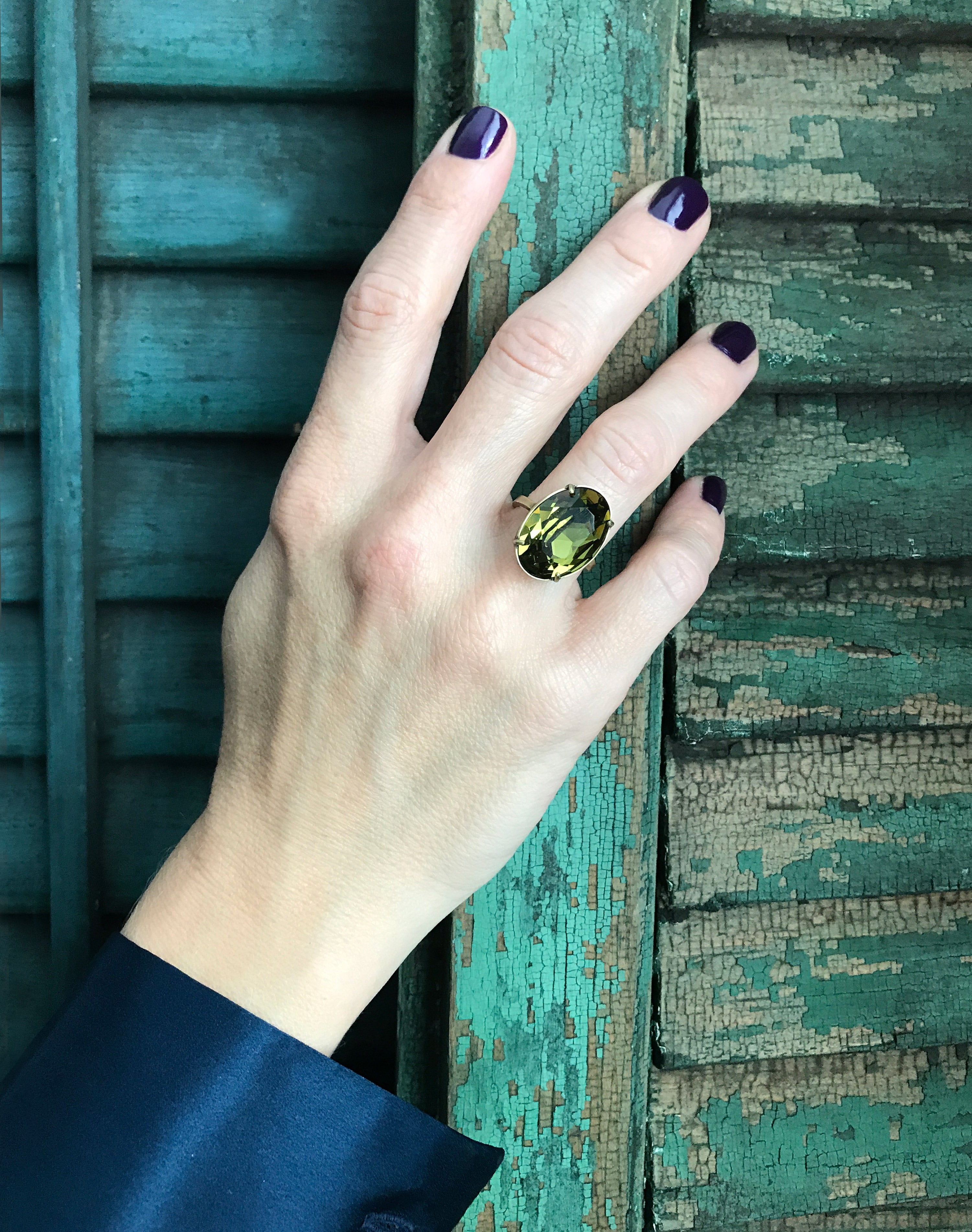 DIRTY MARTINI V2 - Olive Green Crystal Oval Ring