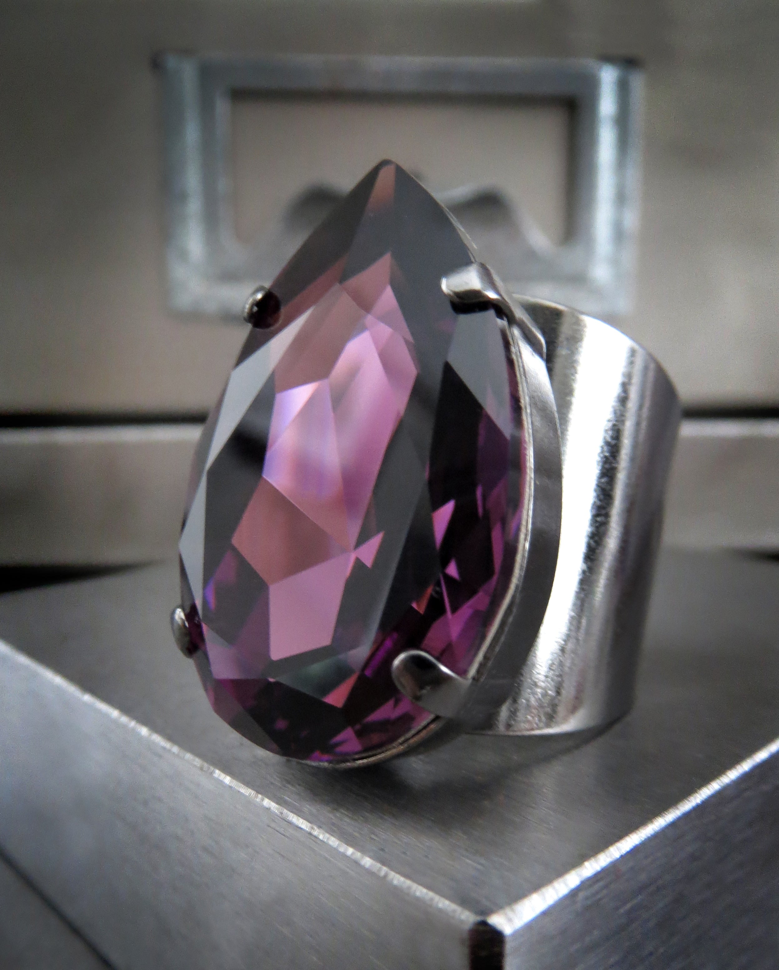 SORCERESS - Large Amethyst Purple Crystal Teardrop Ring