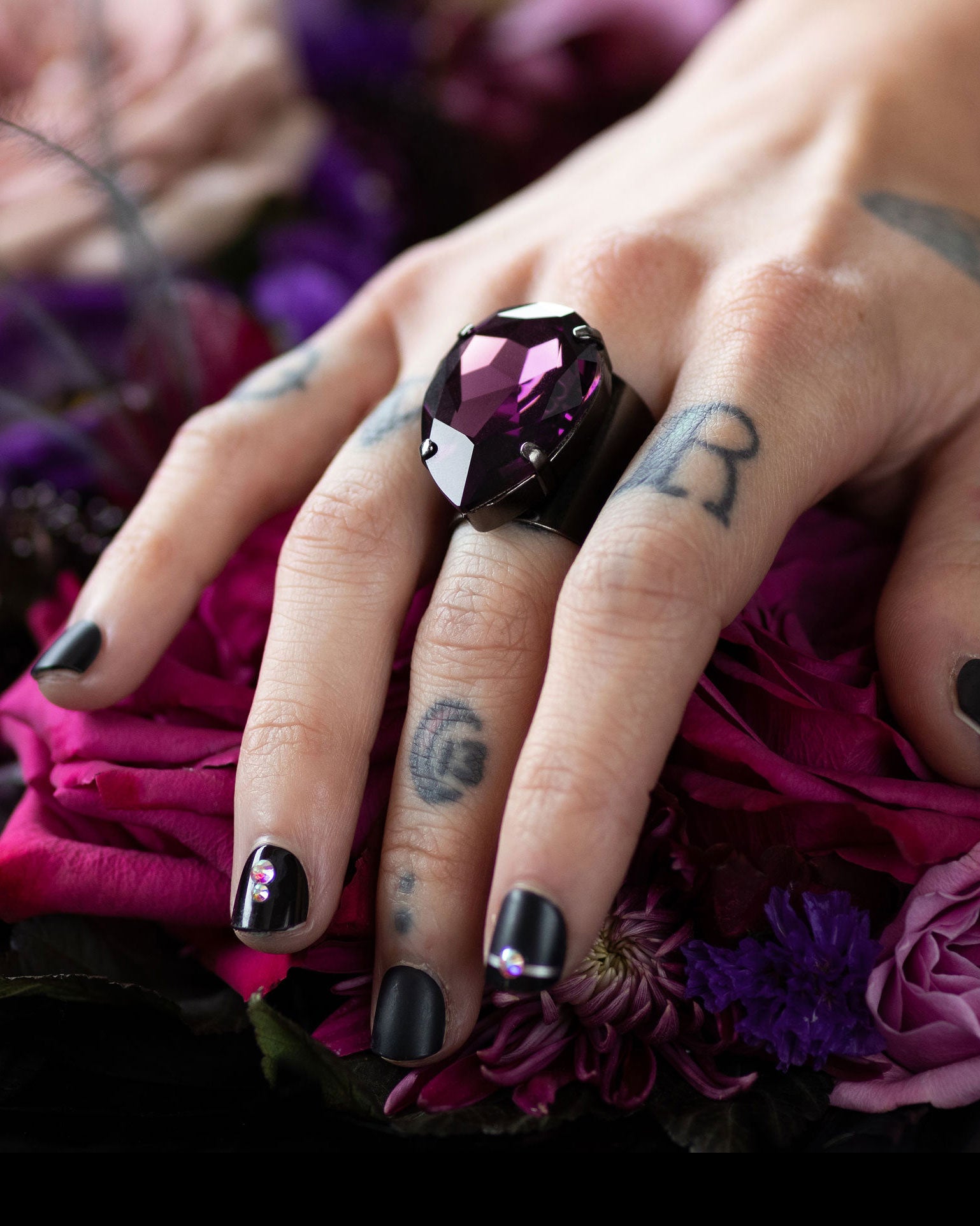 SORCERESS - Large Amethyst Purple Crystal Teardrop Ring