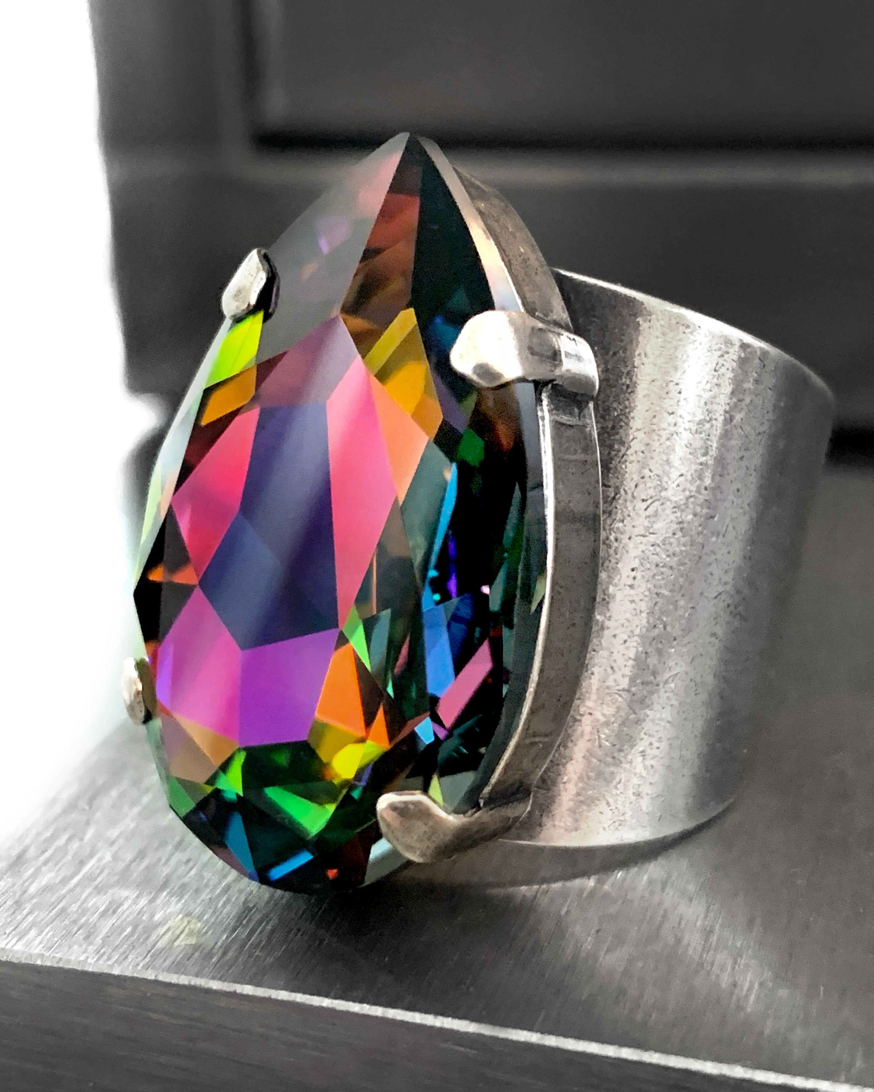 SPELLBOUND - Large Teardrop Rainbow Crystal Ring