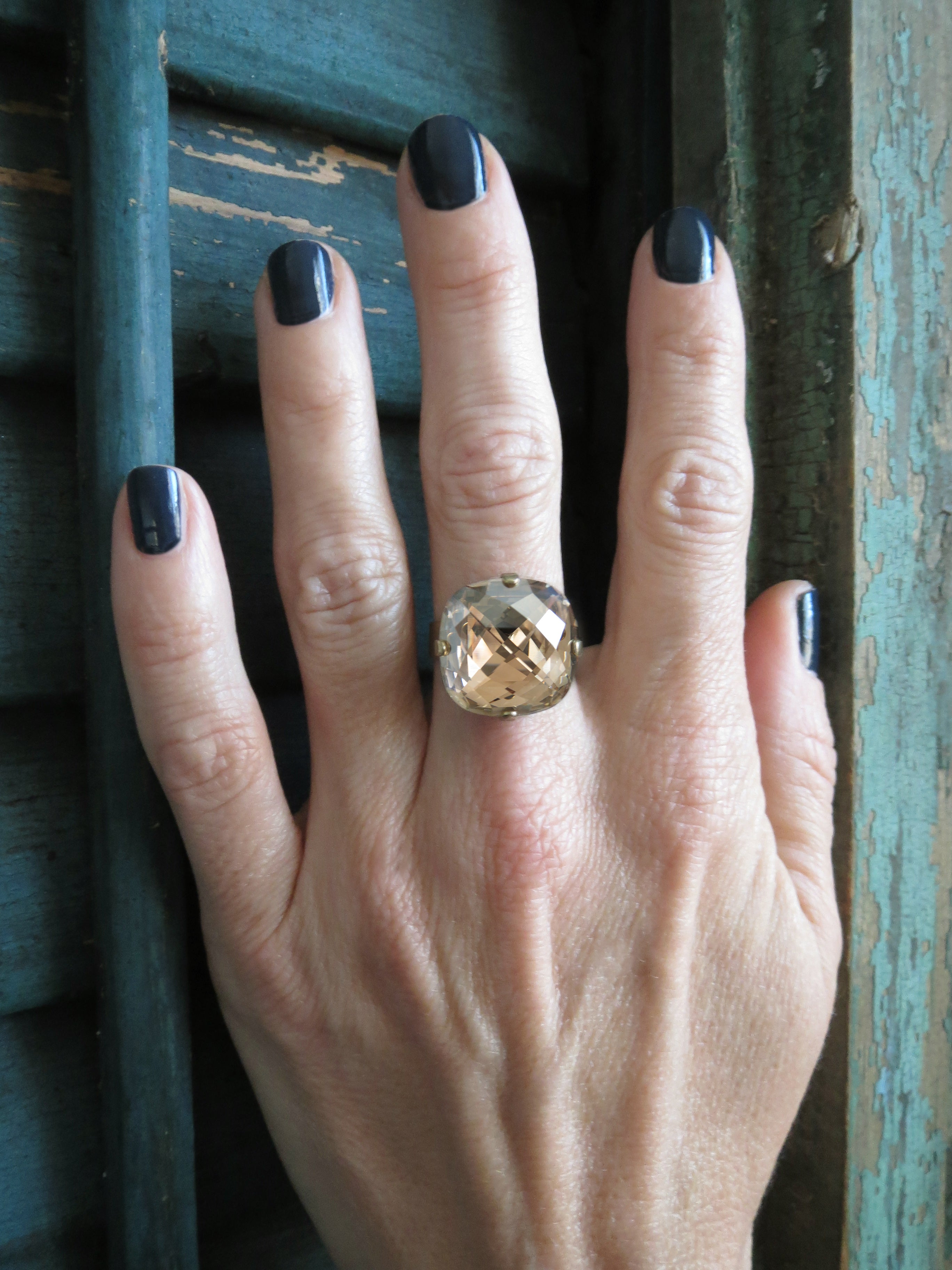 CHAMPAGNE - Crystal Ring in Shimmering Soft Gold