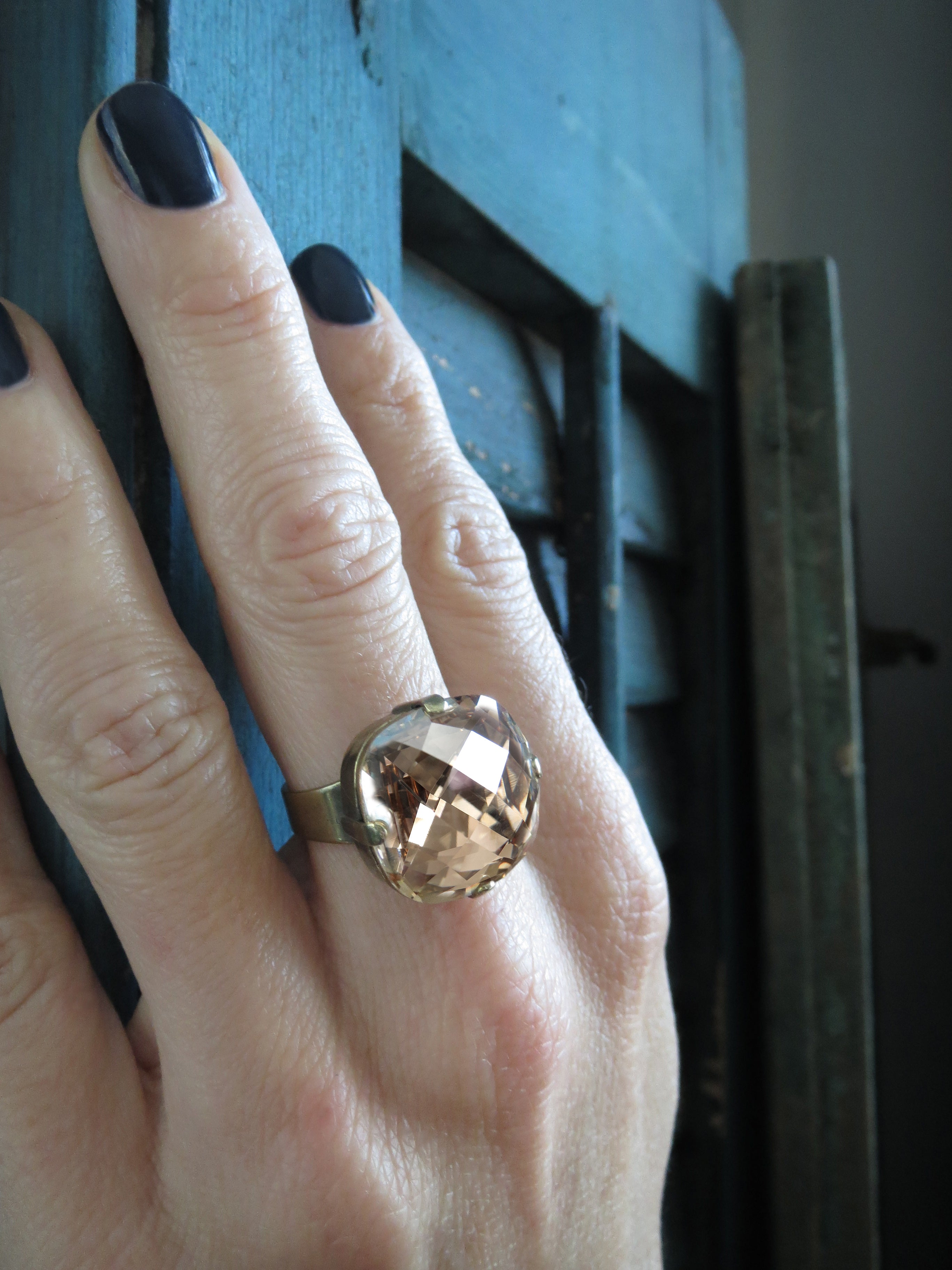 CHAMPAGNE - Crystal Ring in Shimmering Soft Gold