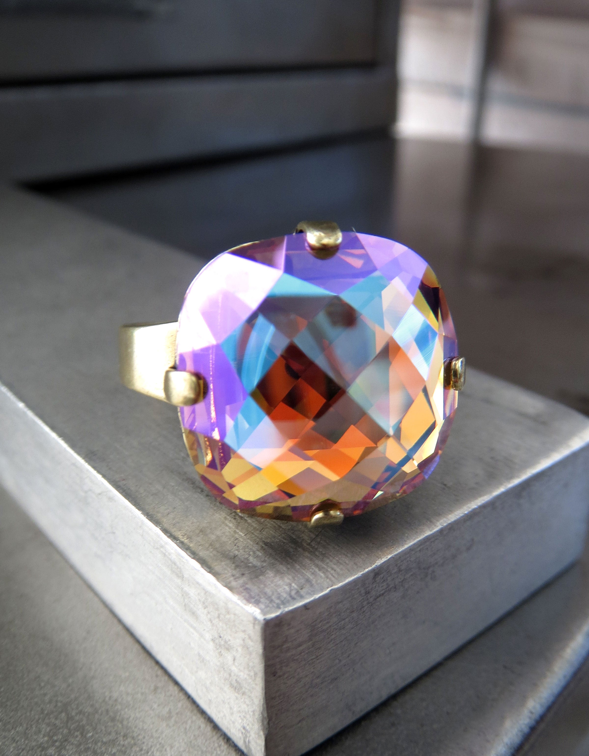 HARVEST - Crystal Ring in Shimmer Golden Autumnal Colors