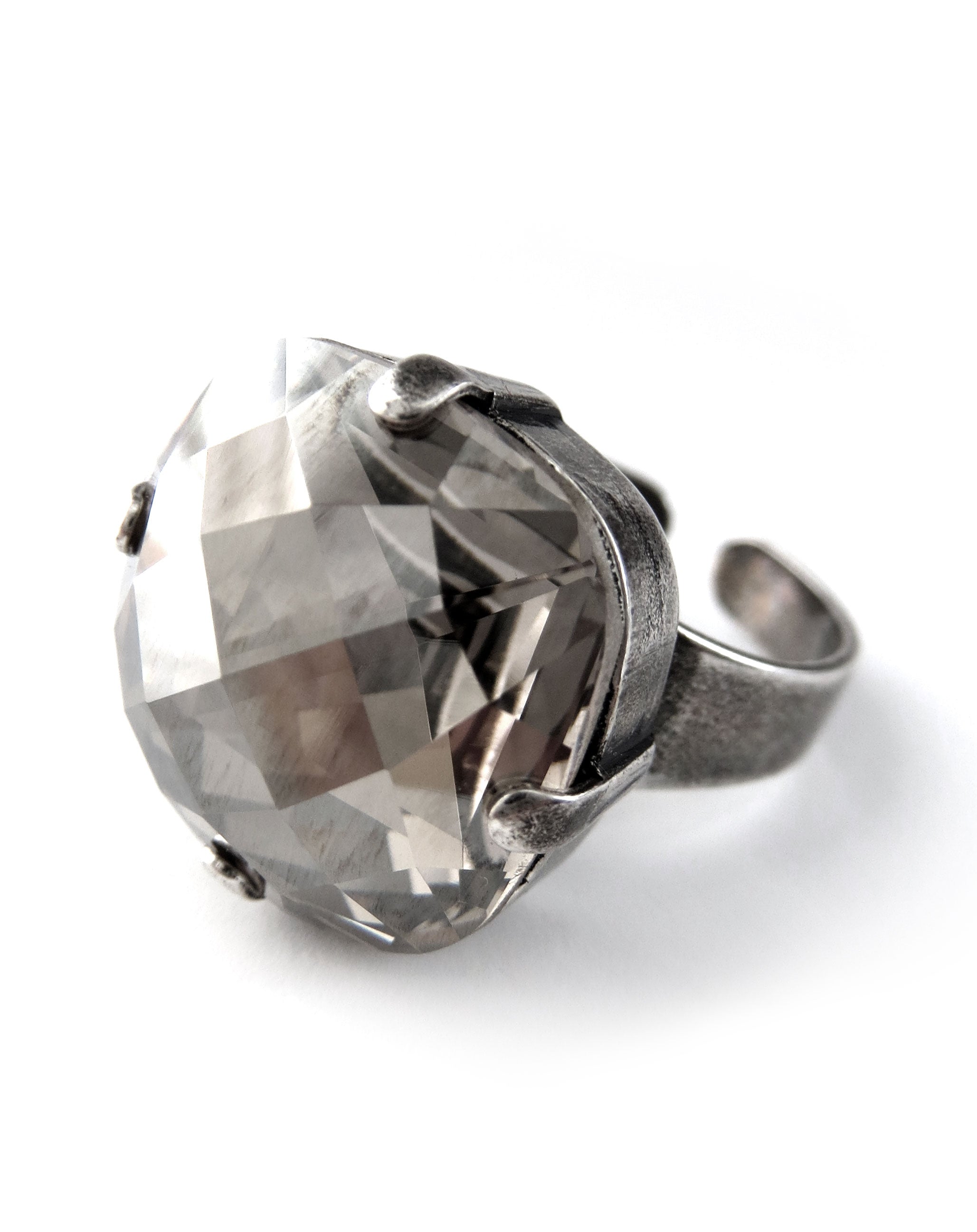 SILK SMOKE - Warm Silver Grey Crystal Ring - 2 Crystal Size Options