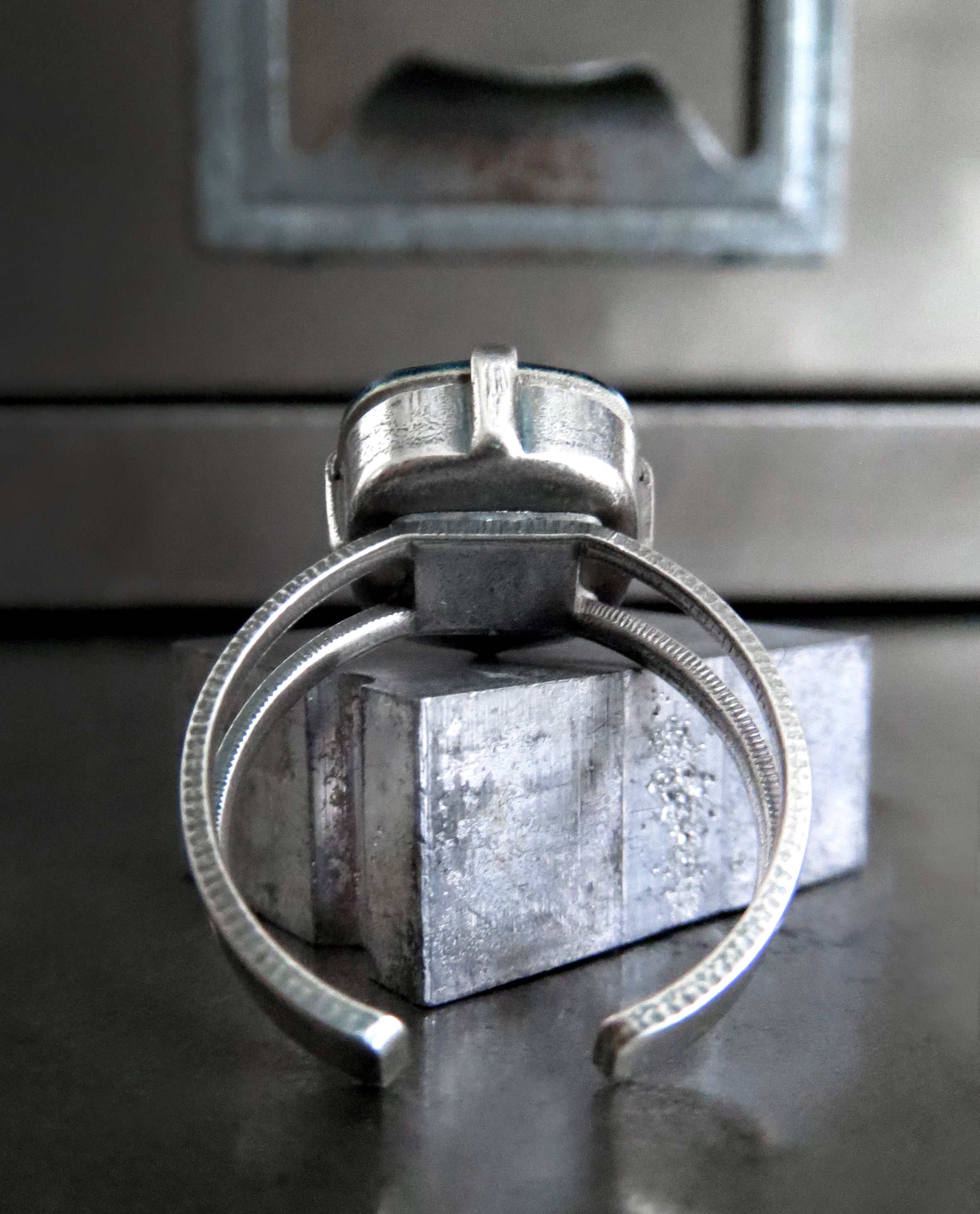 Indicolite Aqua Crystal Ring with Silver Adjustable Band