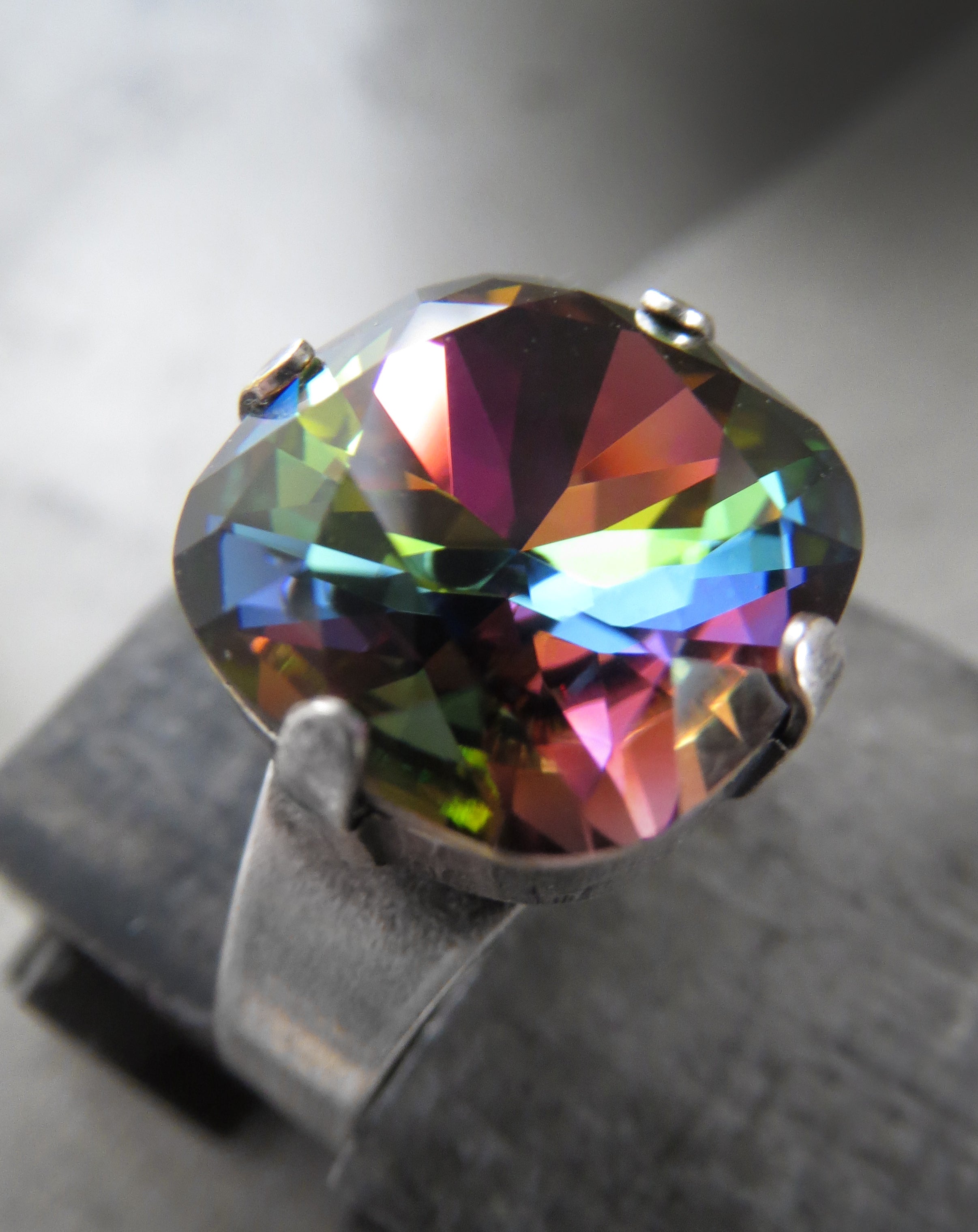 RAINBOW Crystal Ring with Antiqued Silver