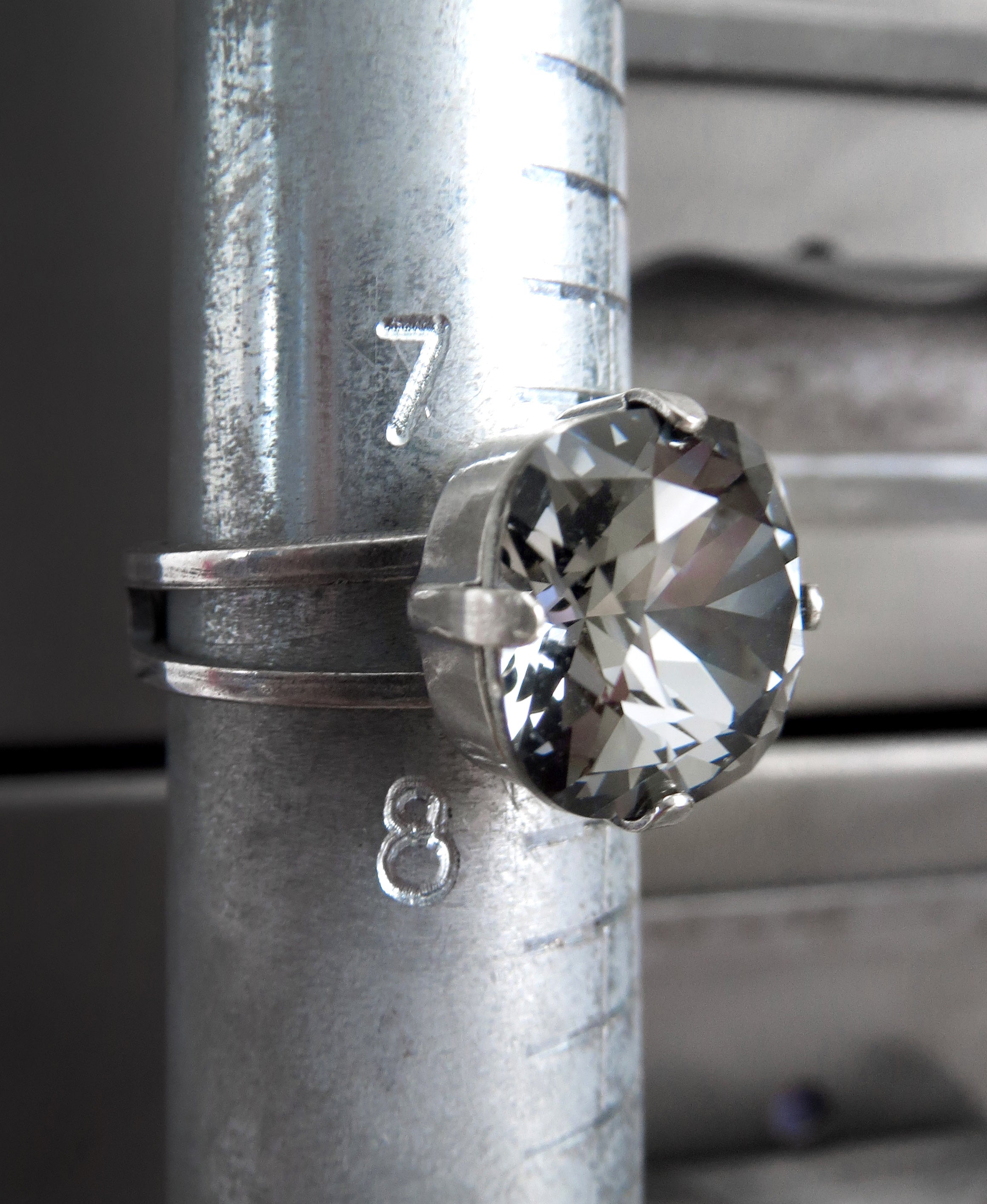 Square Crystal Ring in 'Black Diamond' Soft Grey