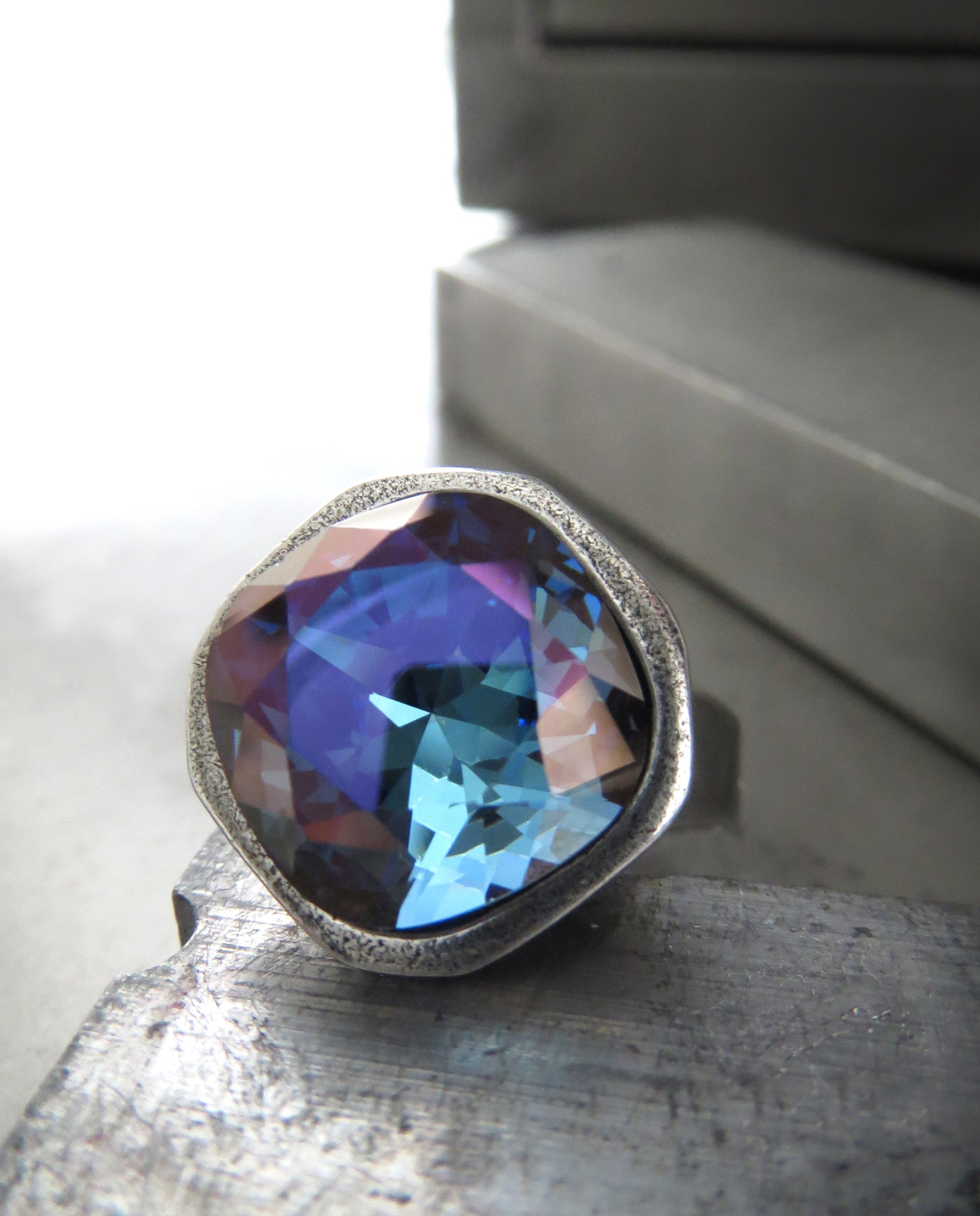 OUT of the DEPTHS - Crystal Ring in Aqua & Dark Blue