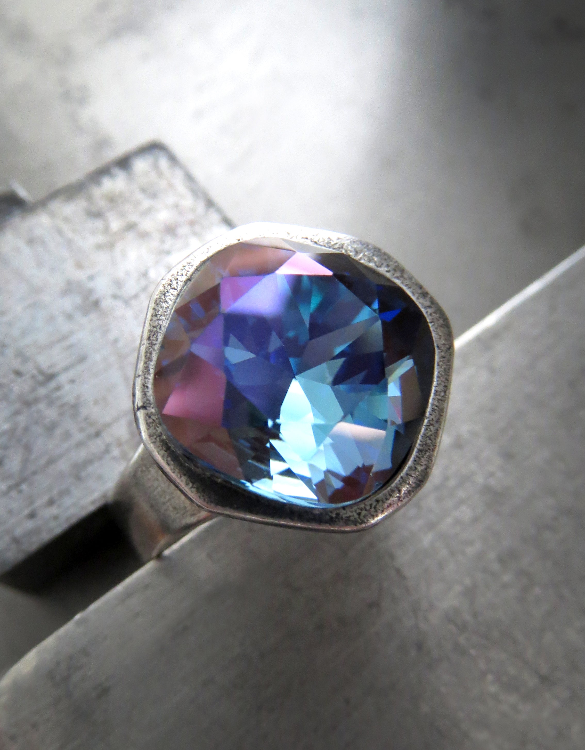 OUT of the DEPTHS - Crystal Ring in Aqua & Dark Blue