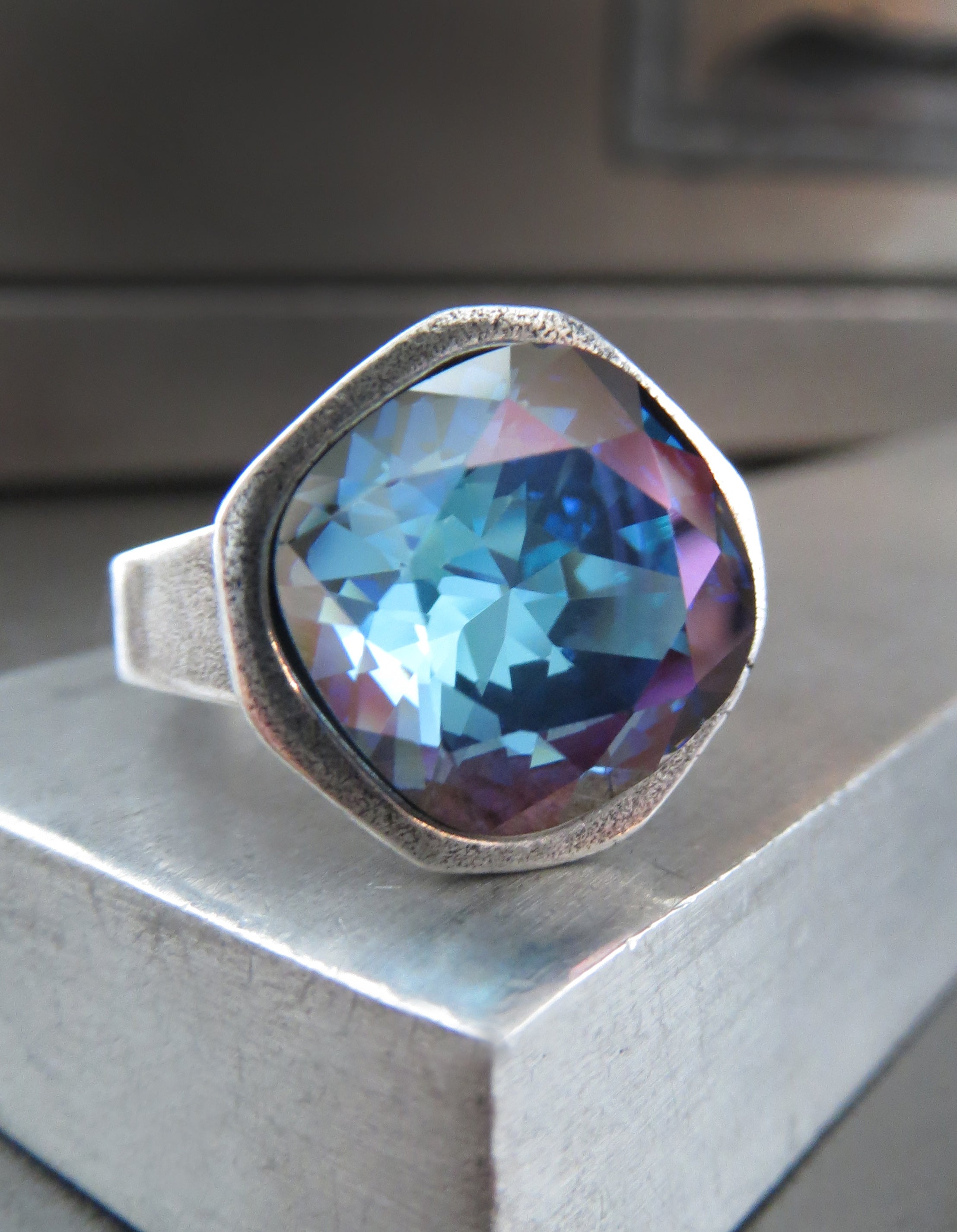 OUT of the DEPTHS - Crystal Ring in Aqua & Dark Blue