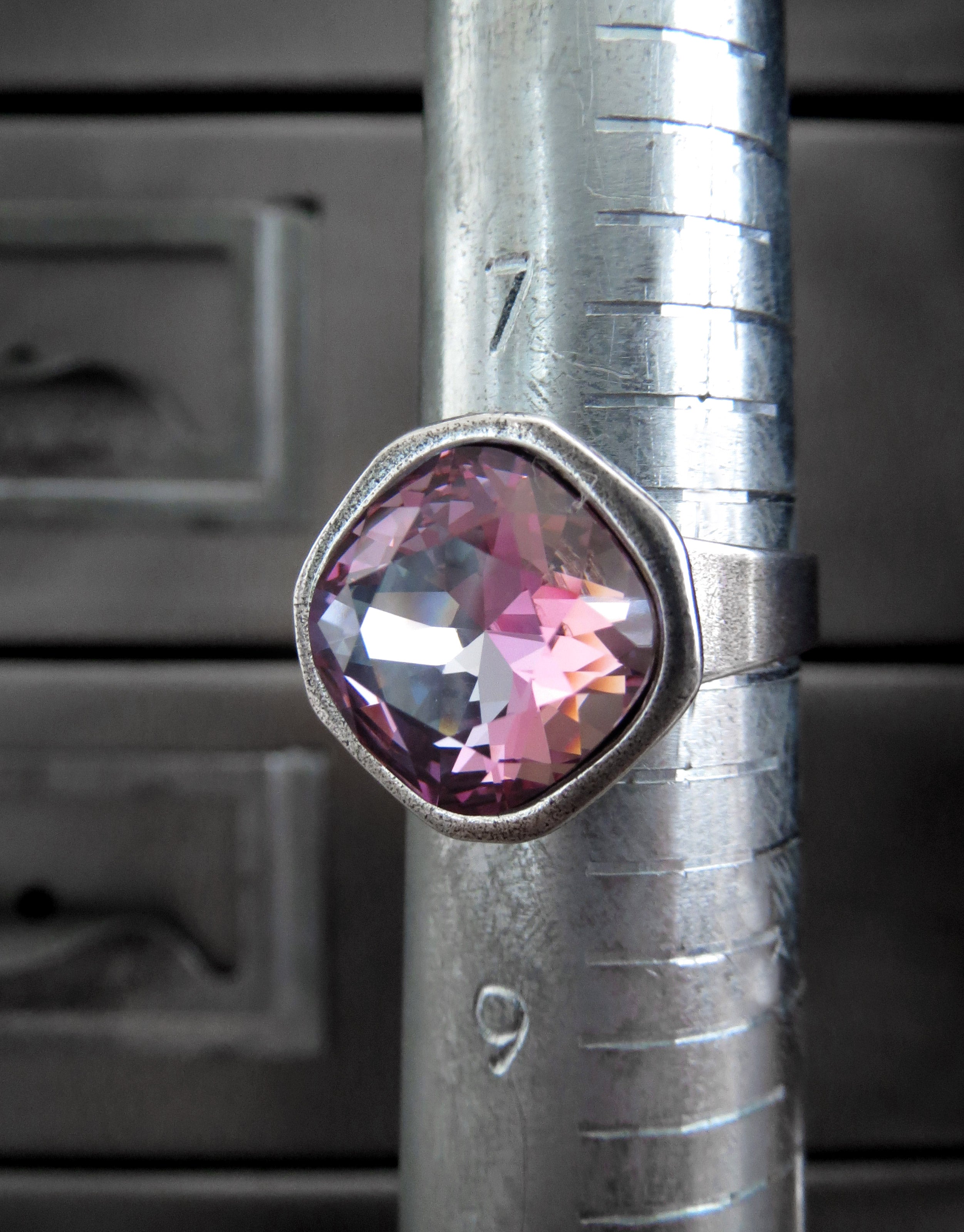 BLUSH CRUSH - Crystal Ring in Soft Romantic Pink and Slate Blue