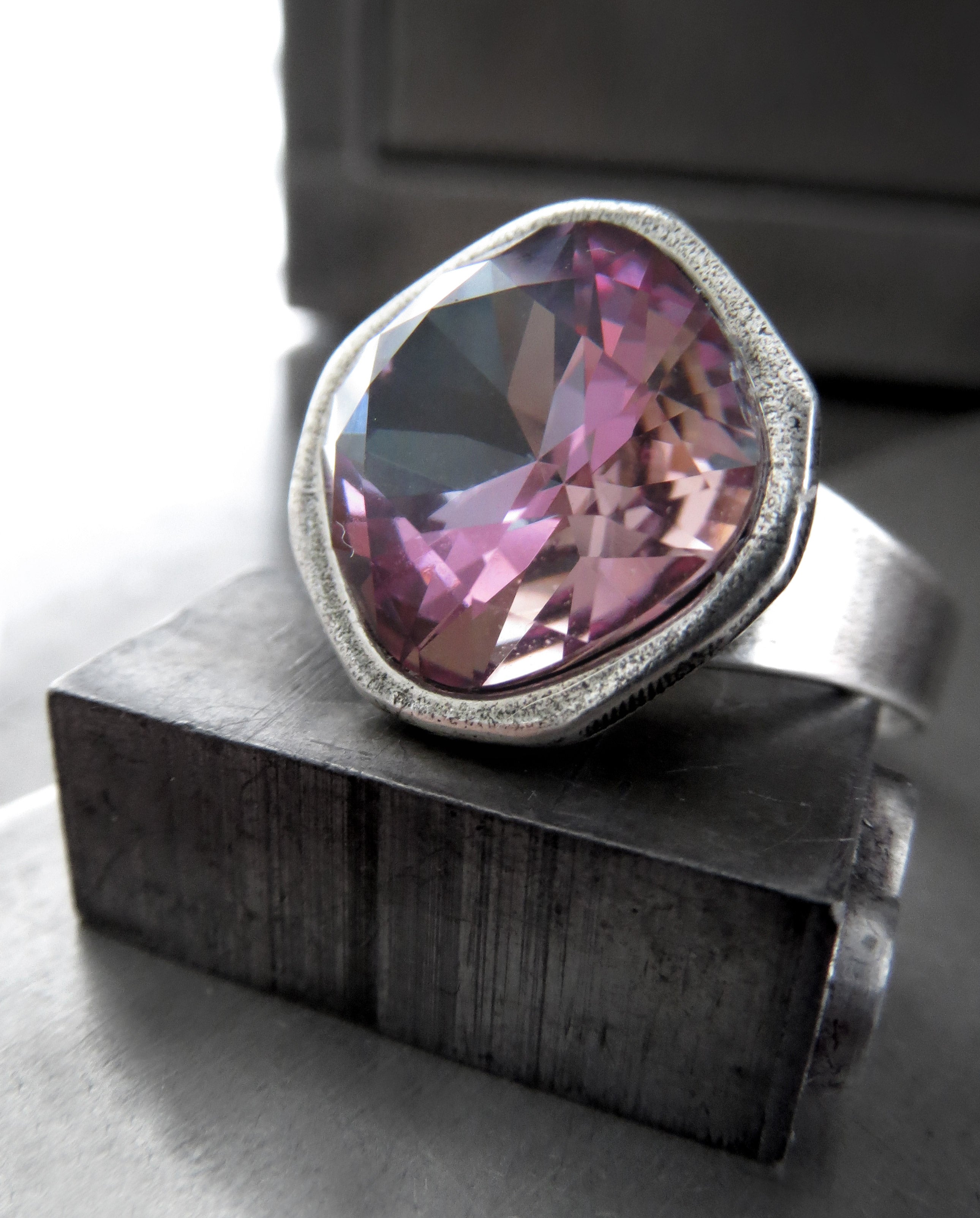 BLUSH CRUSH - Crystal Ring in Soft Romantic Pink and Slate Blue