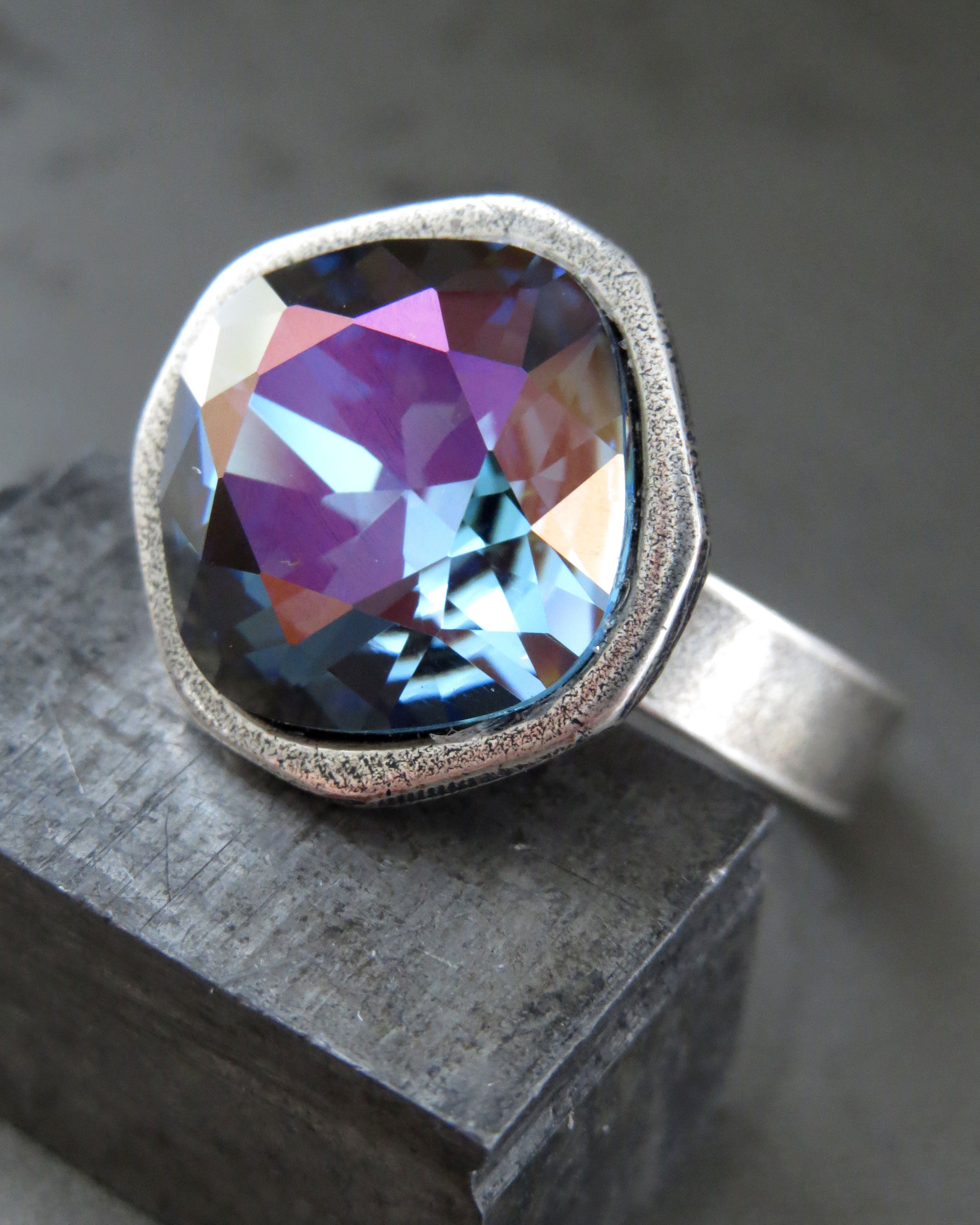 OUT of the DEPTHS - Crystal Ring in Aqua & Dark Blue