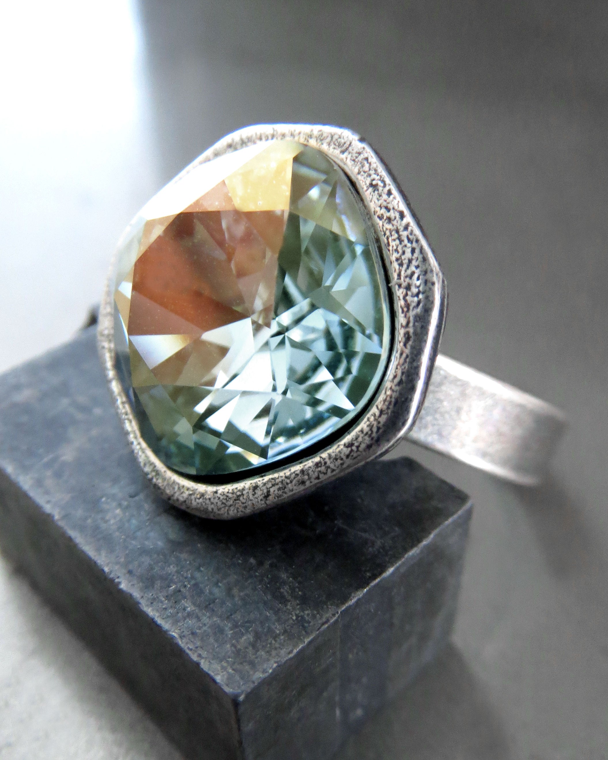 SEAFOAM ICE - Crystal Ring in Soft Seafoam Green and Pale Aqua