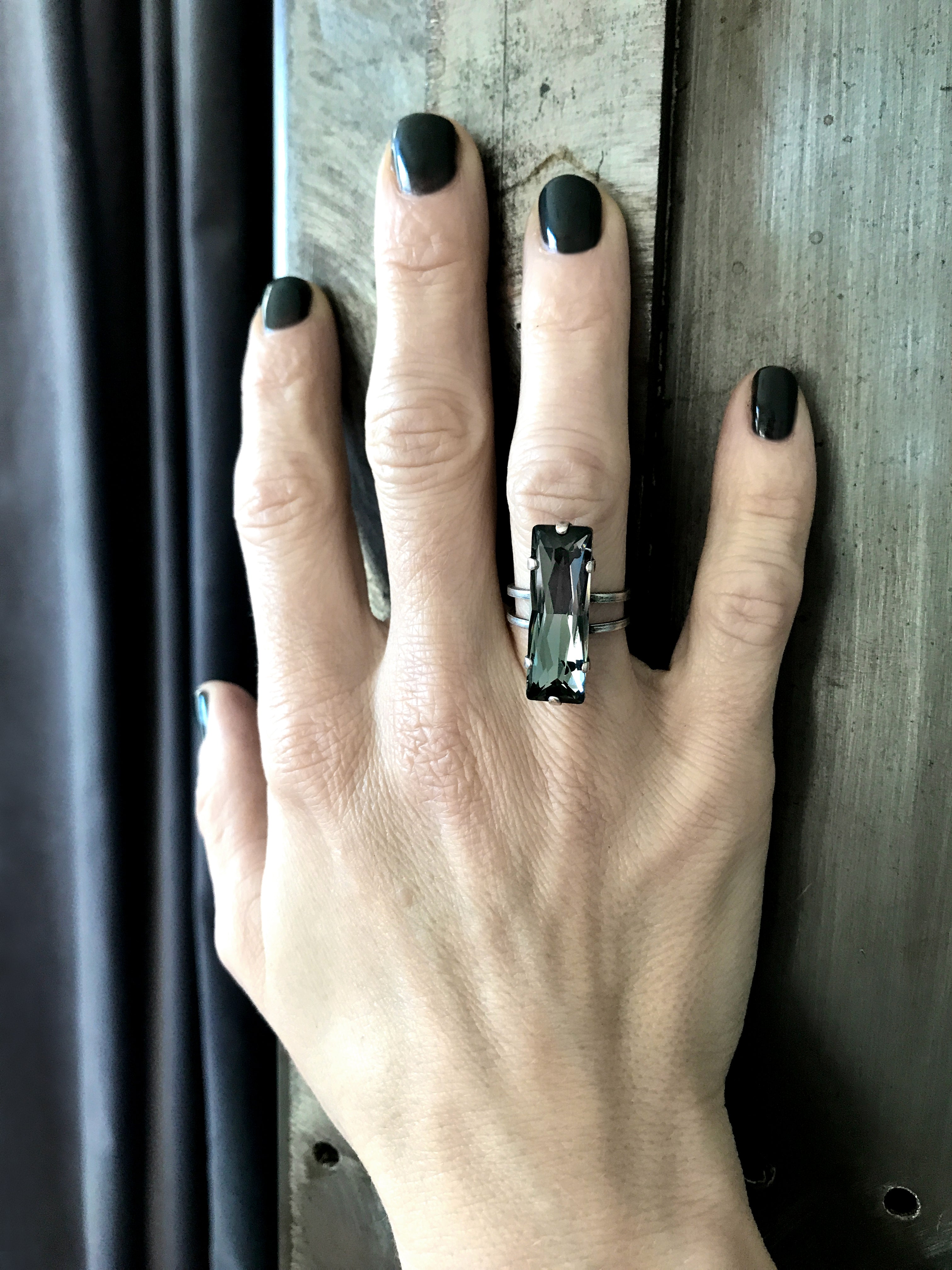 Modern Architectural Crystal Ring - Black Diamond