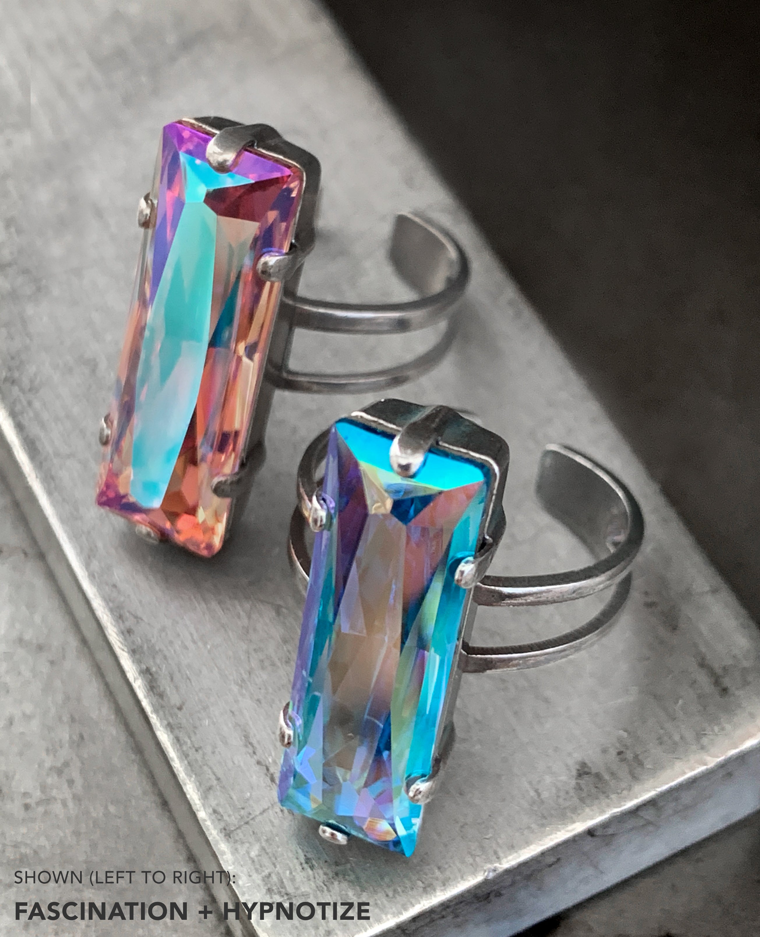 HYPNOTIZE - Limited! Cosmic Aqua Blue Baguette Crystal Ring