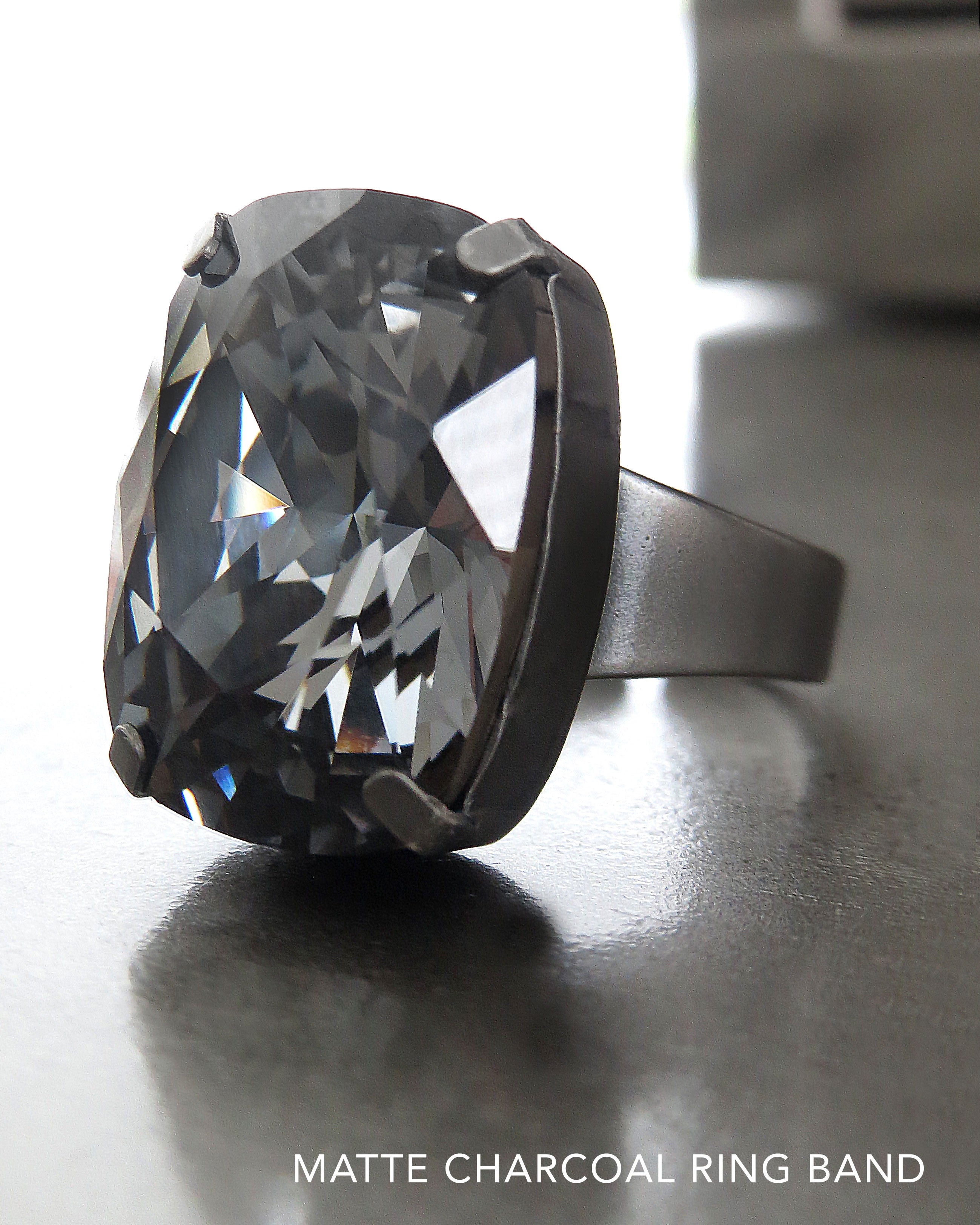 COQUETTE - Stunning Crystal Cocktail Ring in Midnight Black