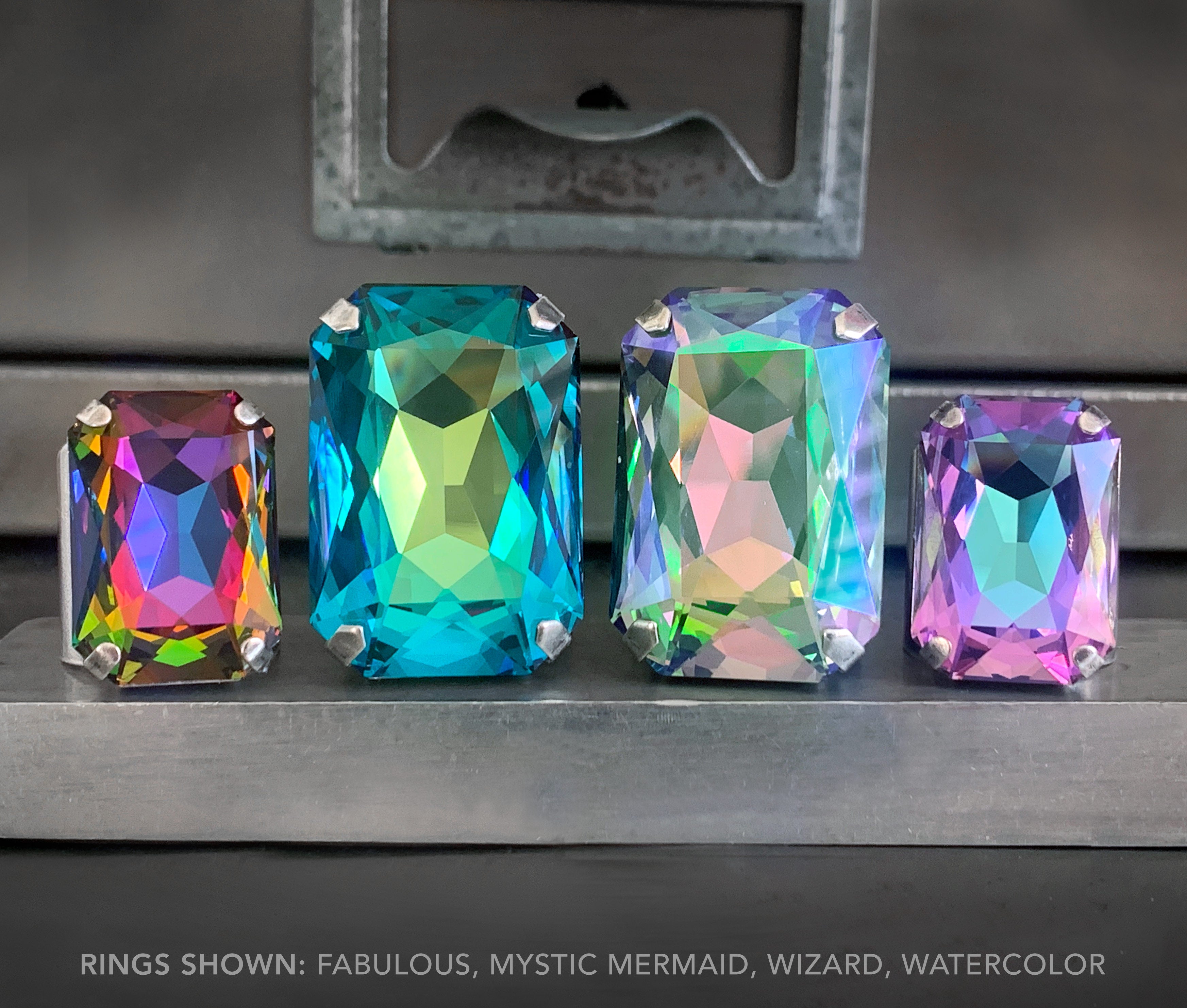 WATERCOLOR - Large Crystal Ring in Romantic Pastels
