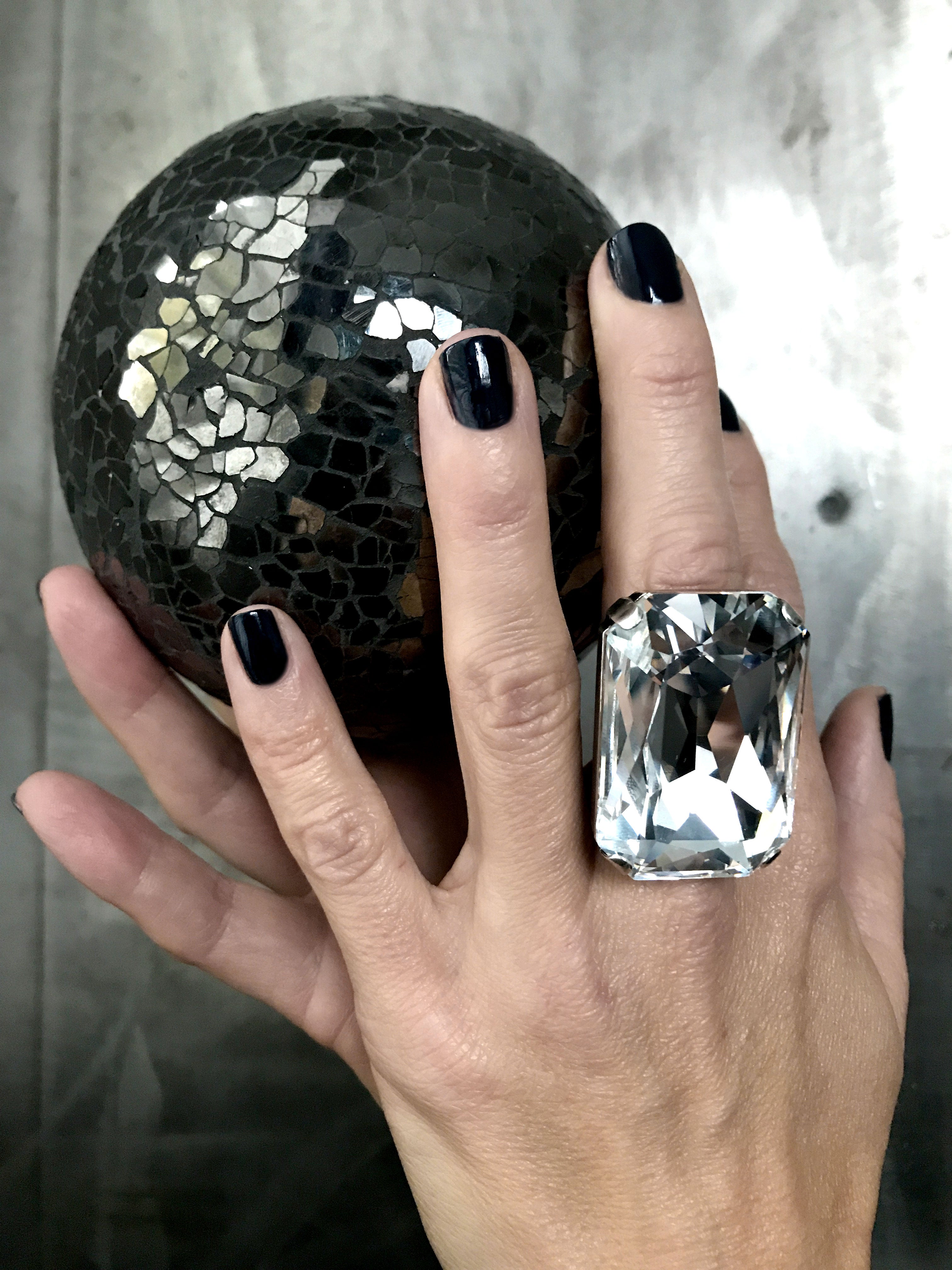 Extra Large Brilliant Sparkling Clear Crystal Ring