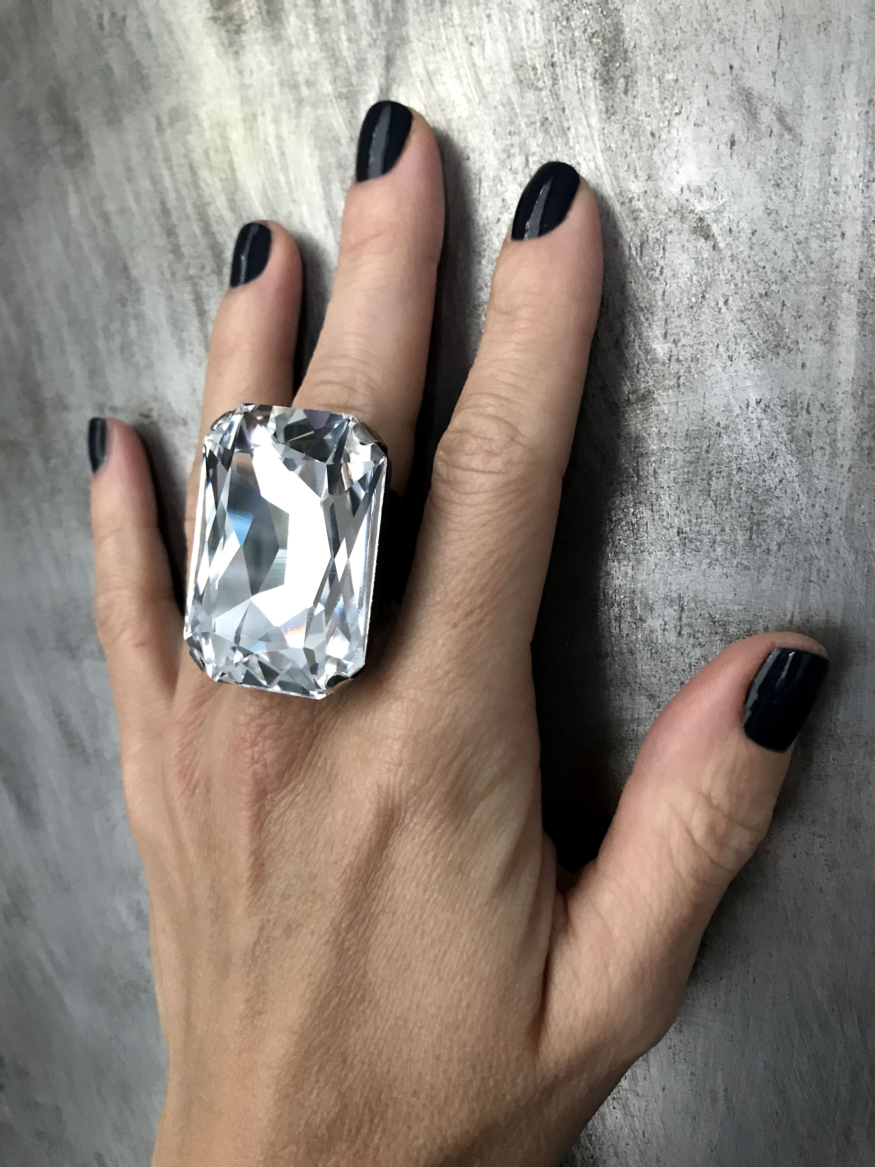 CLAIRVOYANT - Extra Large Brilliant Clear Crystal Cocktail Ring