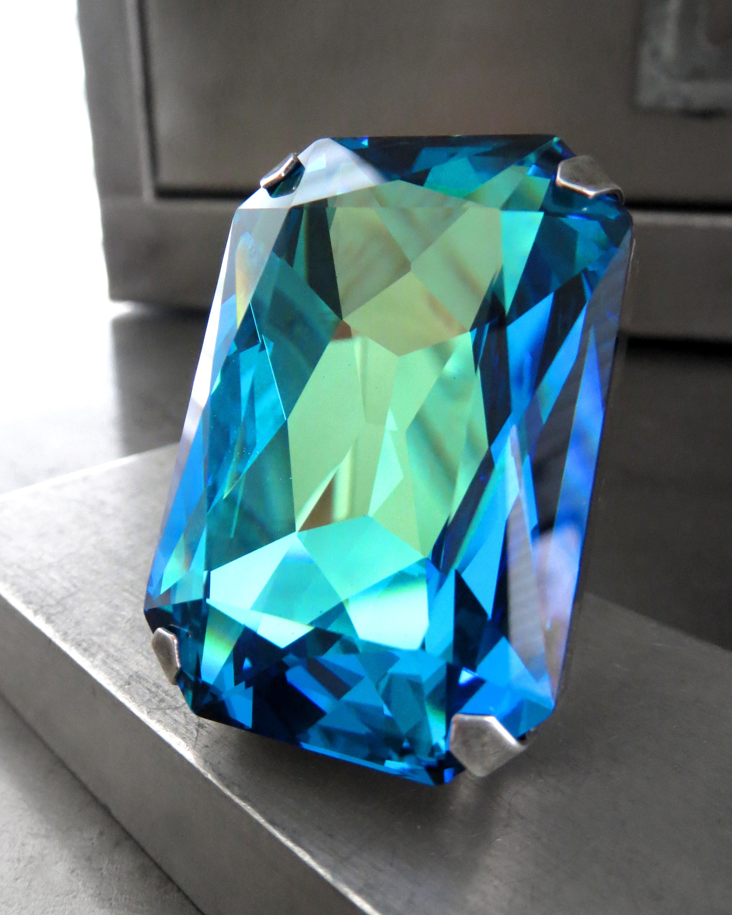 MYSTIC MERMAID Large Aqua Blue Crystal Ring Two Sizes