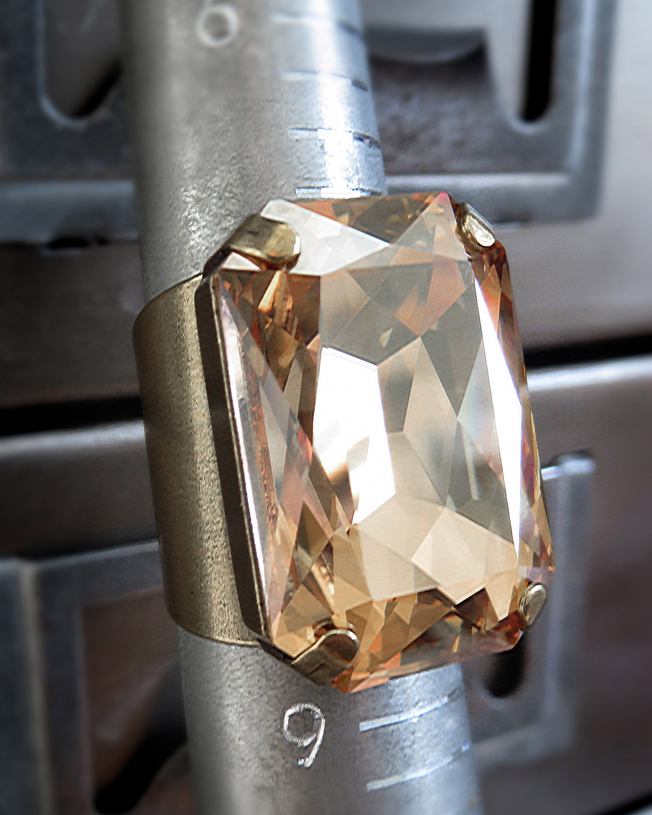 GOLD CHAMPAGNE - Rectangle Crystal Ring in Golden Champagne
