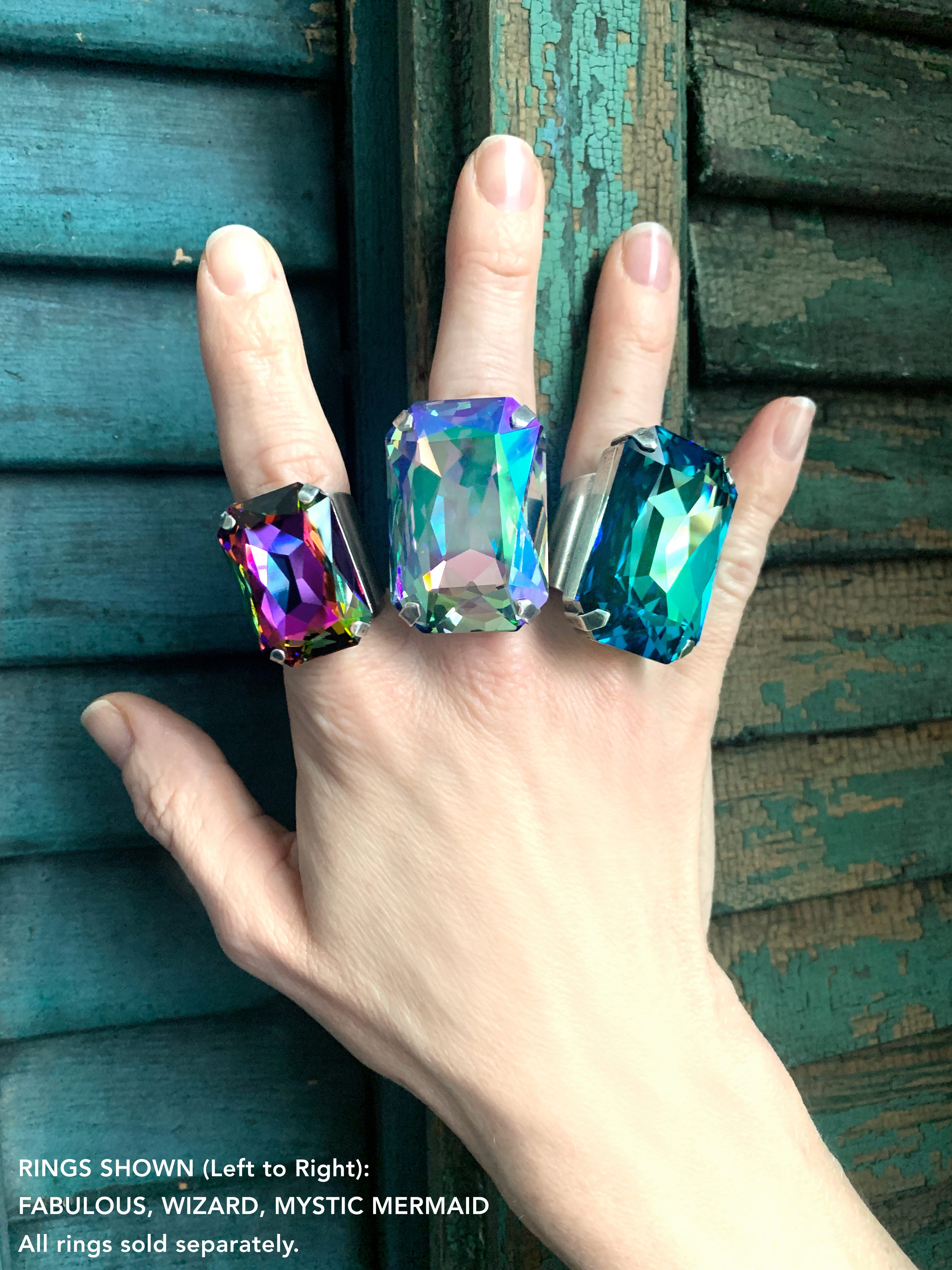 WIZARD - Iridescent Crystal Cocktail Ring with Extra Large Crystal