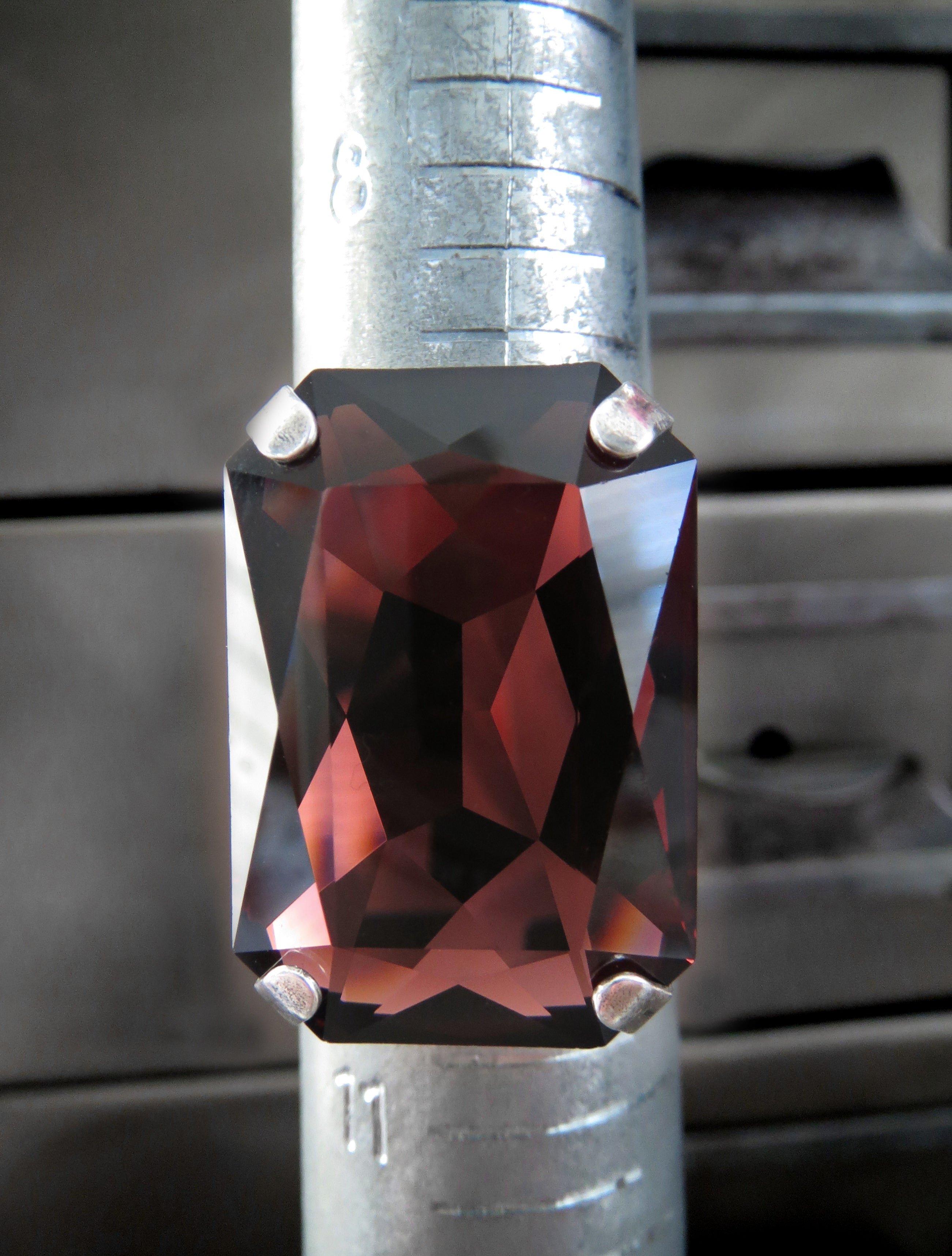 HALCYON - Earthy Burgundy Crystal Ring - Antiqued Silver