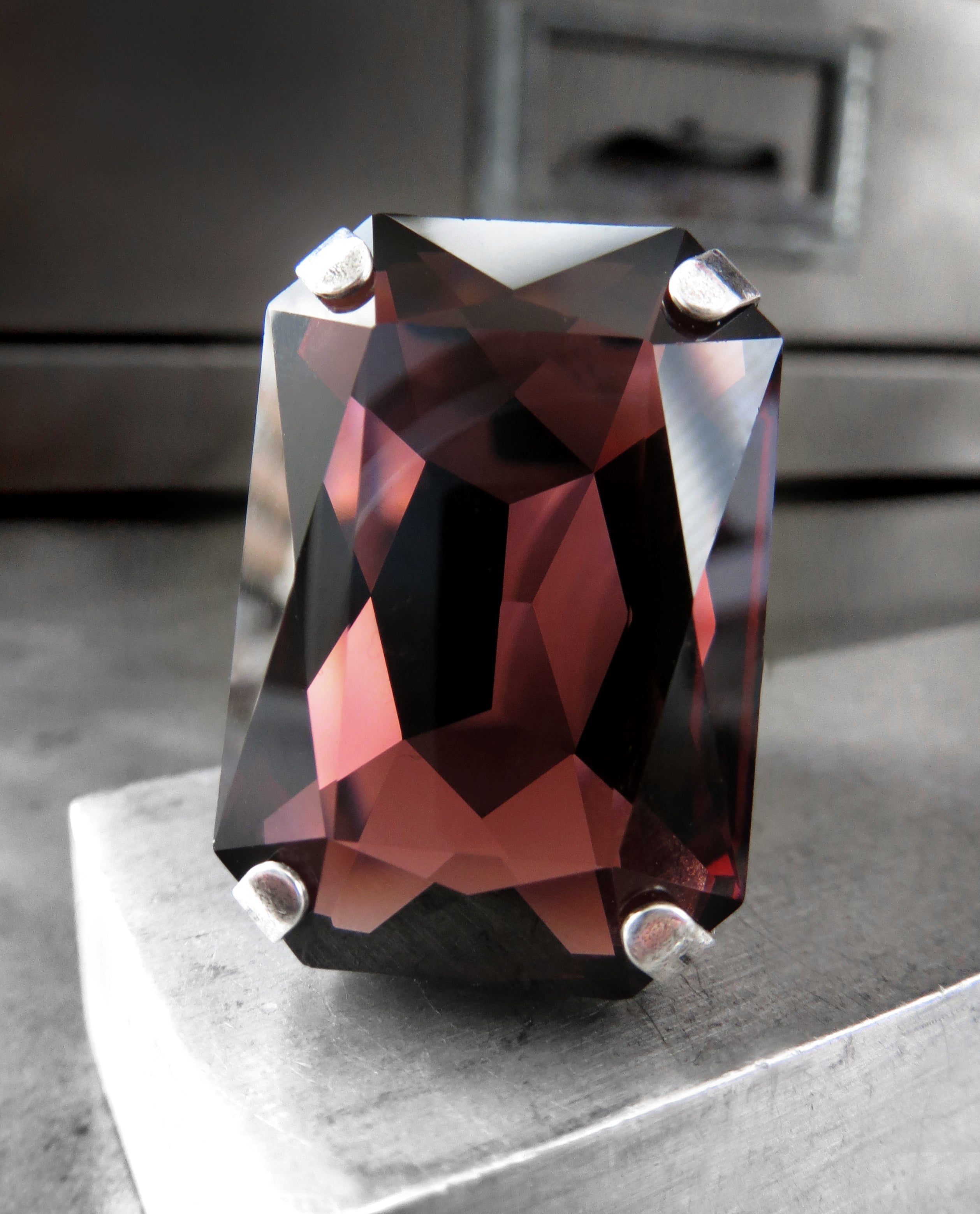 HALCYON - Earthy Burgundy Crystal Ring - Antiqued Silver