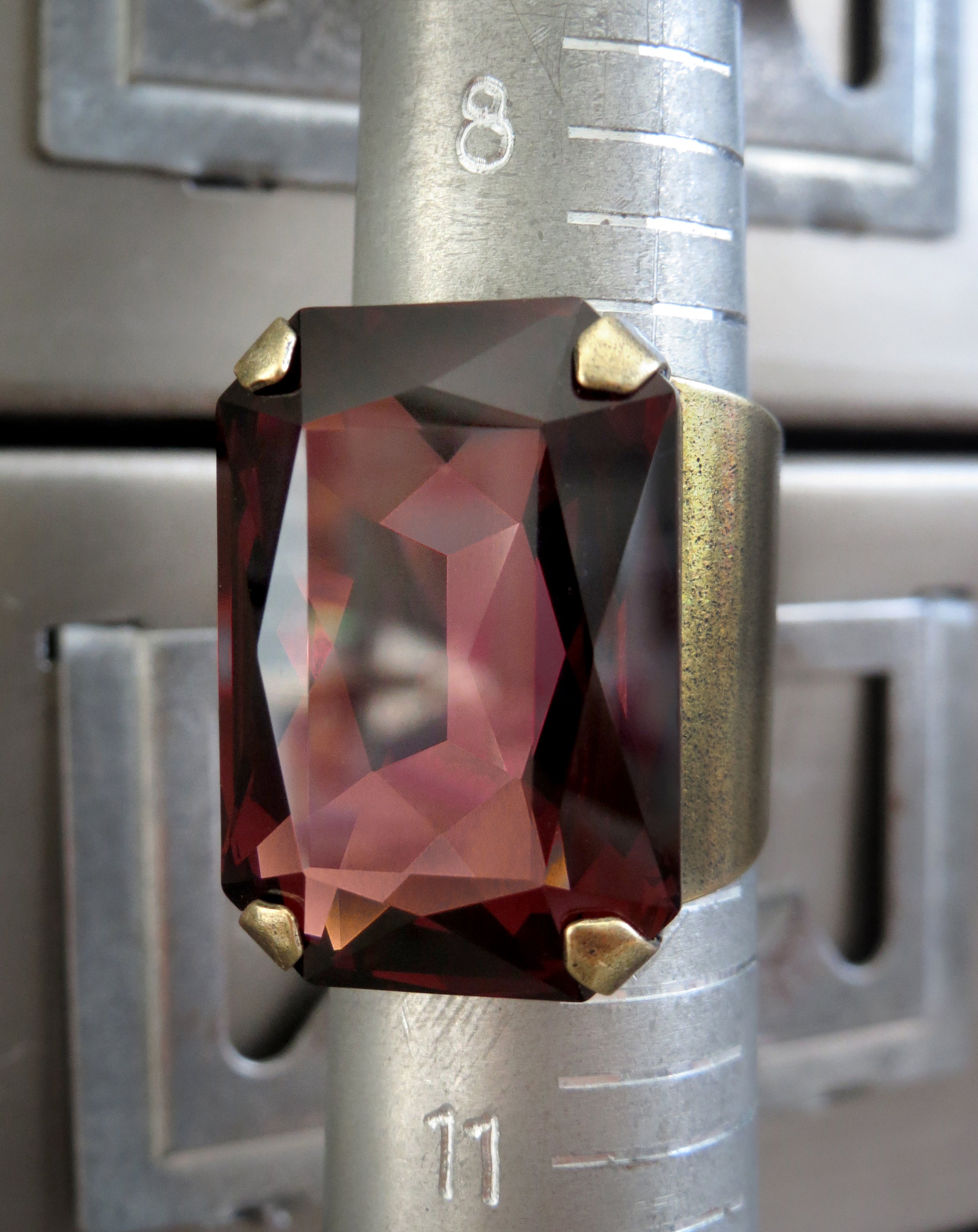HALCYON II - Earthy Burgundy Crystal Ring - Antiqued Brass