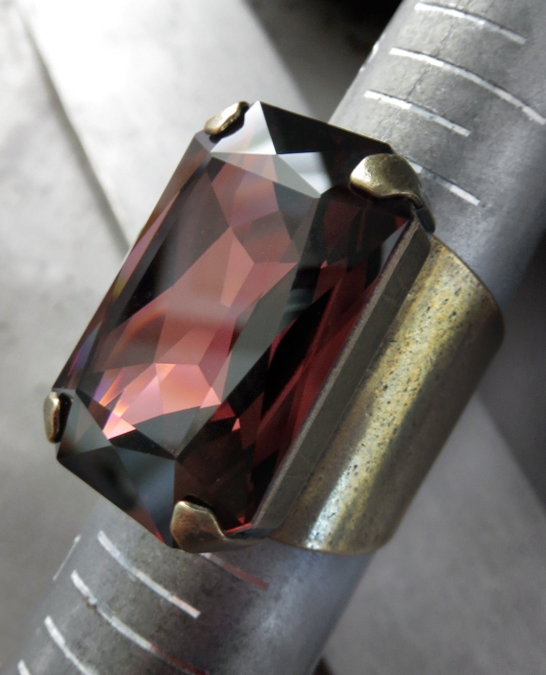HALCYON - Earthy Burgundy Crystal Ring - Antiqued Silver