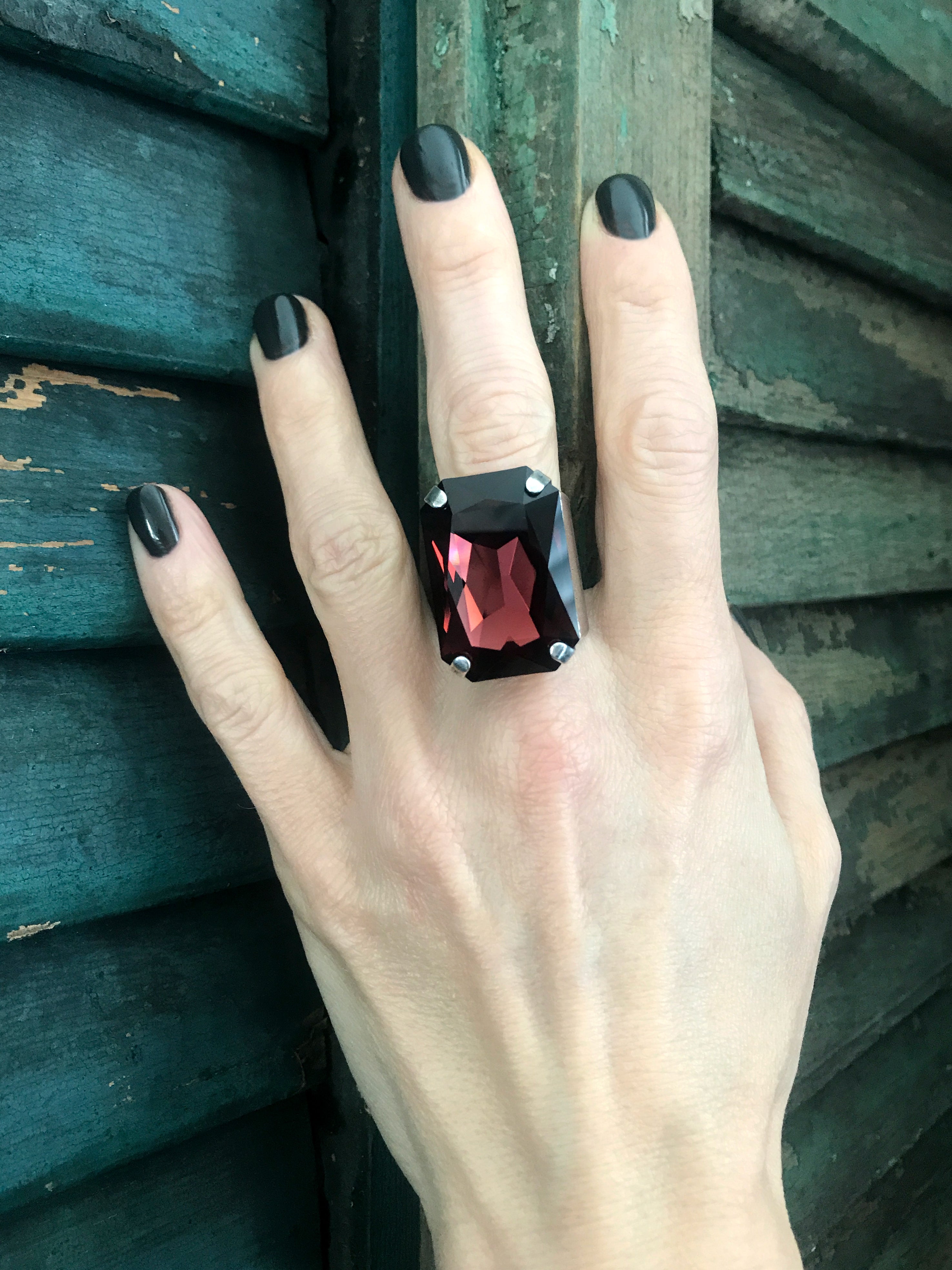HALCYON - Earthy Burgundy Crystal Ring - Antiqued Silver