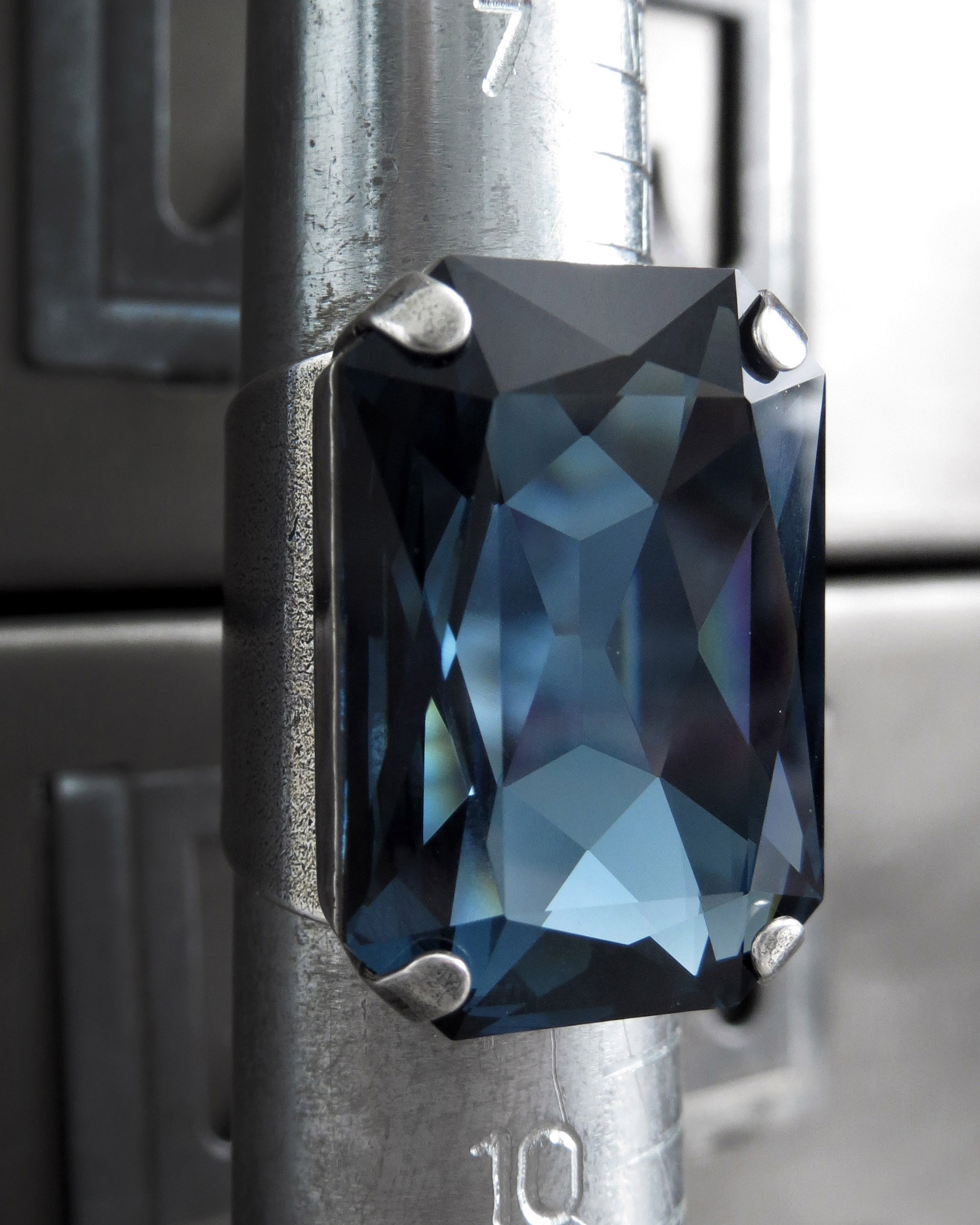 NOBILITY - Large Rectangle Crystal Ring in Deep Midnight Blue