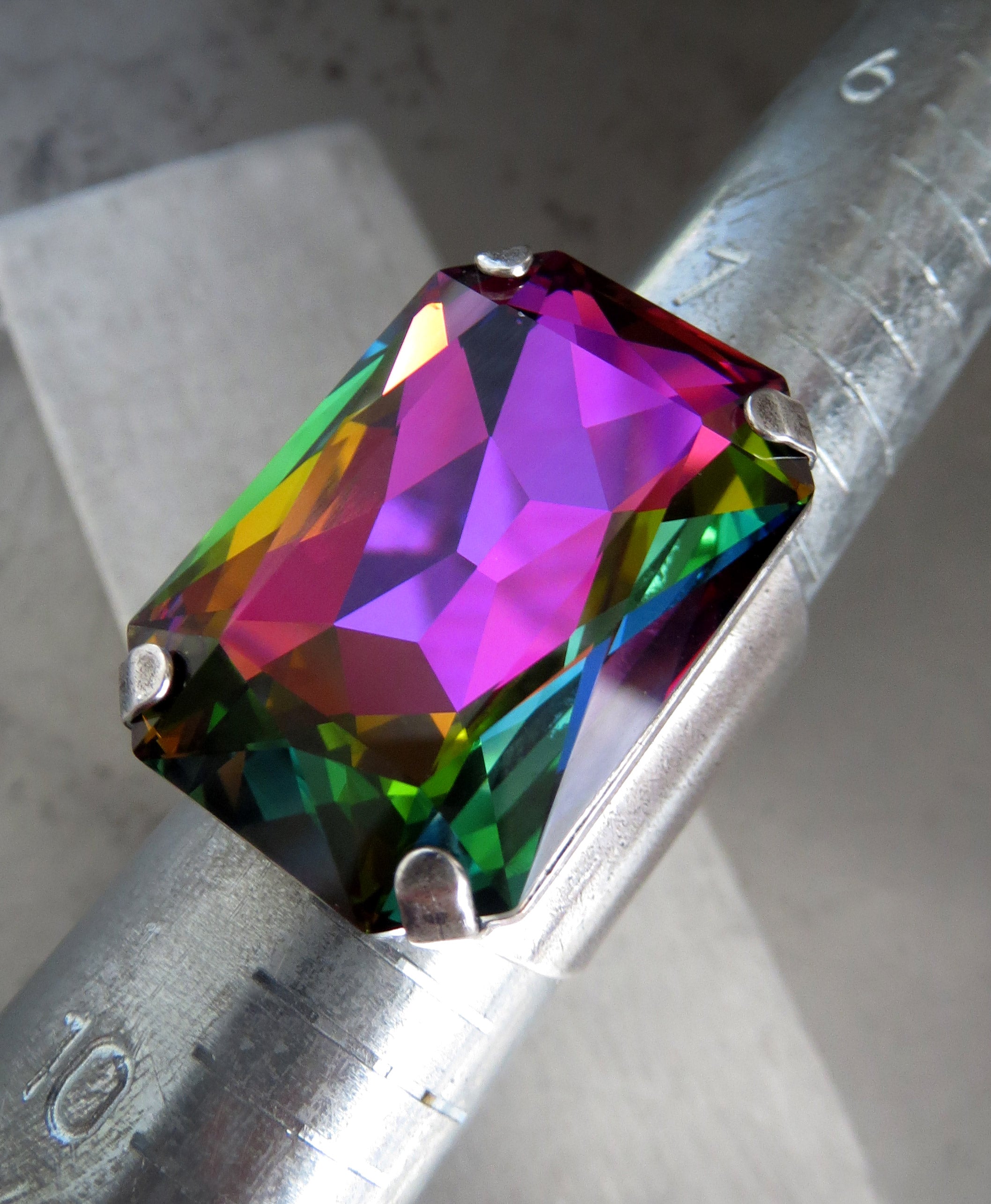 FABULOUS - Large Rectangular Crystal Rainbow Ring