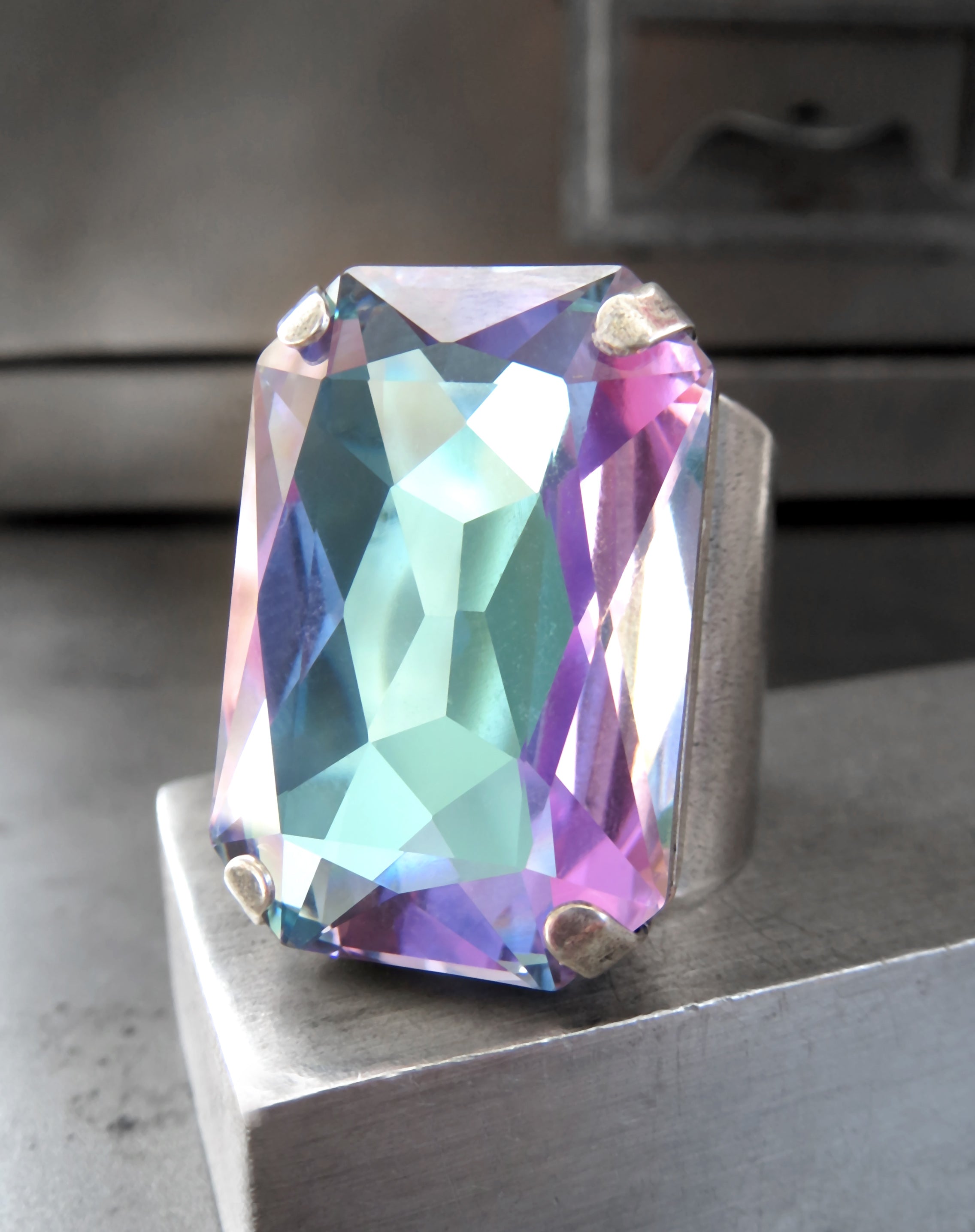 WATERCOLOR - Large Crystal Ring in Romantic Pastels